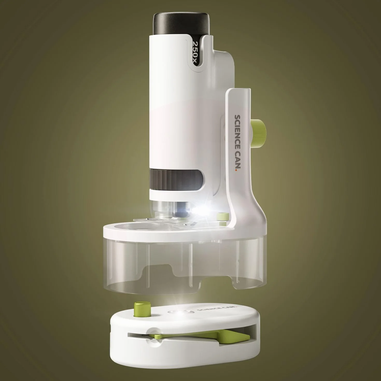 ScienceCan zestaw 250 mikroskopów (przenośny mikroskop ze stojakiem, pęsetą, łopatką, szkiełkiem, próbnikiem, uchwytem na smartfon) 1601282023de0001