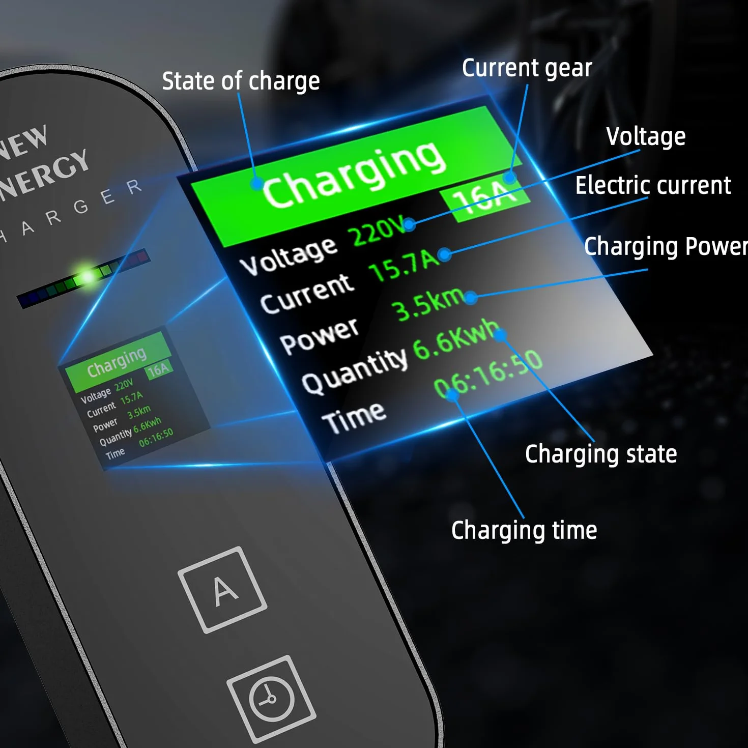 typ 2 kabel do ładowania Schuko, 3,5 kW 6-16 A, przenośny kabel do ładowania EV Chargers ze sterowanym wyświetlaczem cyfrowym do samochodów elektrycznych, ładowarka EV do modelu 3/Y 3008/508, C5X,