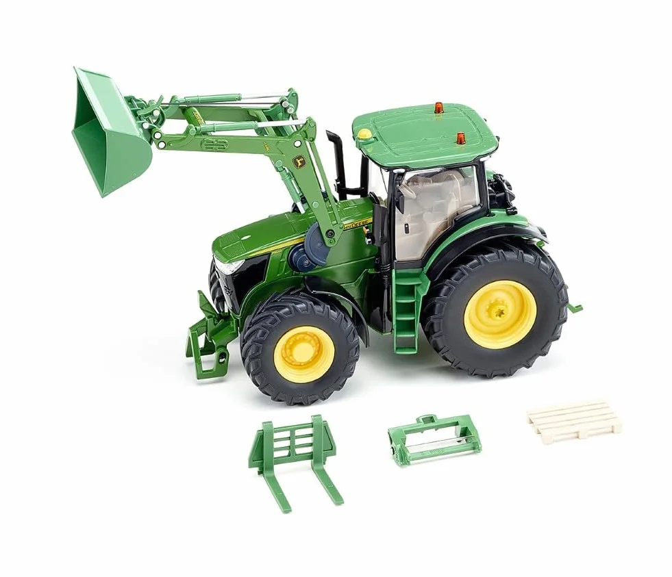 Siku 6795, John Deere 7310R Traktor z ładowaczem czołowym, Zielony, Metal,Tworzywo sztuczne, 1:32, Zdalnie sterowany, W zestawie pilot Bluetooth i akcesoria, Możliwość sterowania przez aplikację
