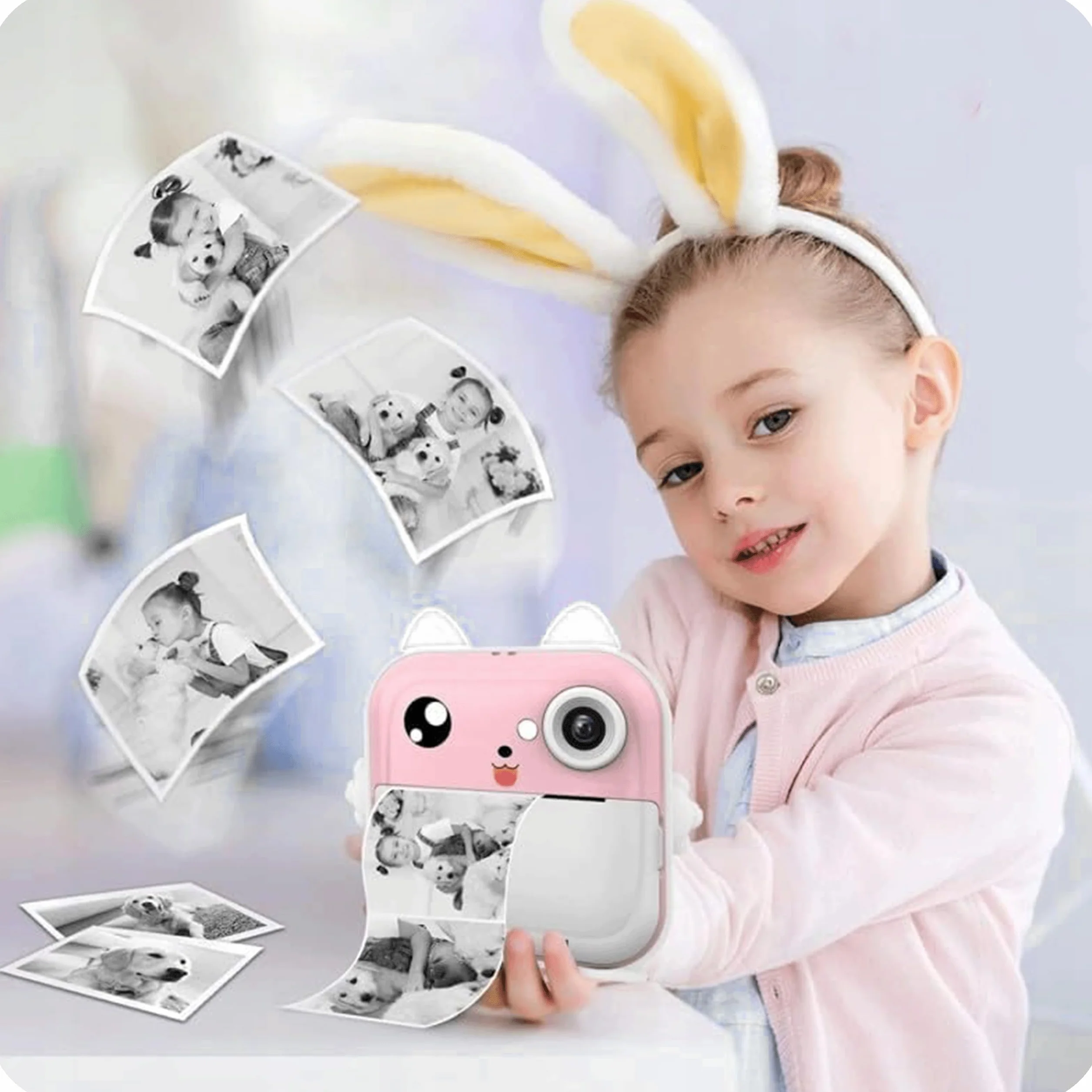 KRUMAD Mini kamera natychmiastowa z drukarką do zdjęć, fotodrukarka dla dzieci i nastolatków, aparat z Bluetooth, grami, nagrywaniem wideo i naklejkami