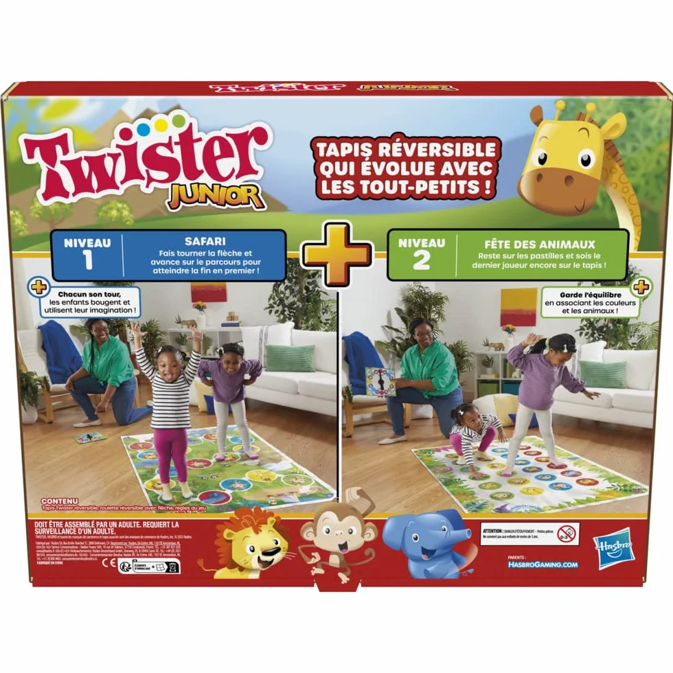 Junior Twister Game, odwracalna mata przygodowa w dżungli, 2 gry w 1, gra grupowa dla 2-4 graczy