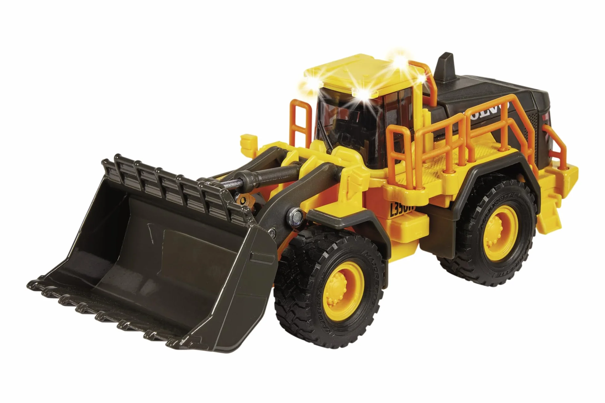 Majorette Grand 213723001 VOLVO Ładowarka Spychacz 21 cm, światło i dźwięk, zabawka pojazd budowlany buldożer metalowy diecast, od 3 lat