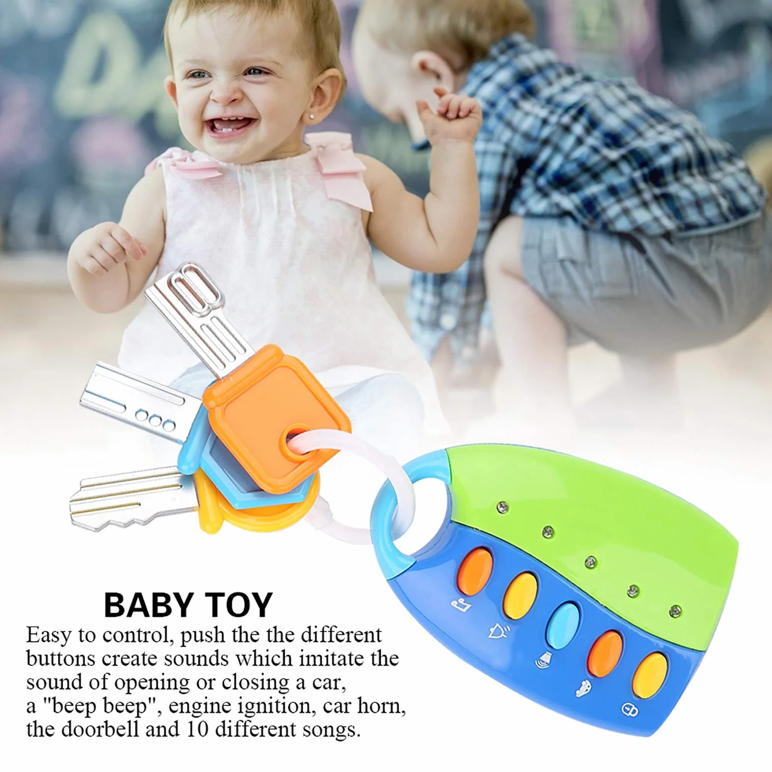 lyrlody Baby Toy, Zdalnie Sterowane Auto z 3 Kolorowymi Kluczami i 5 Przyciskami, Efekty Dźwiękowe i Migające Światła, z Funkcją Muzyczną, dla Dzieci Wczesnej Nauki (BLUE)