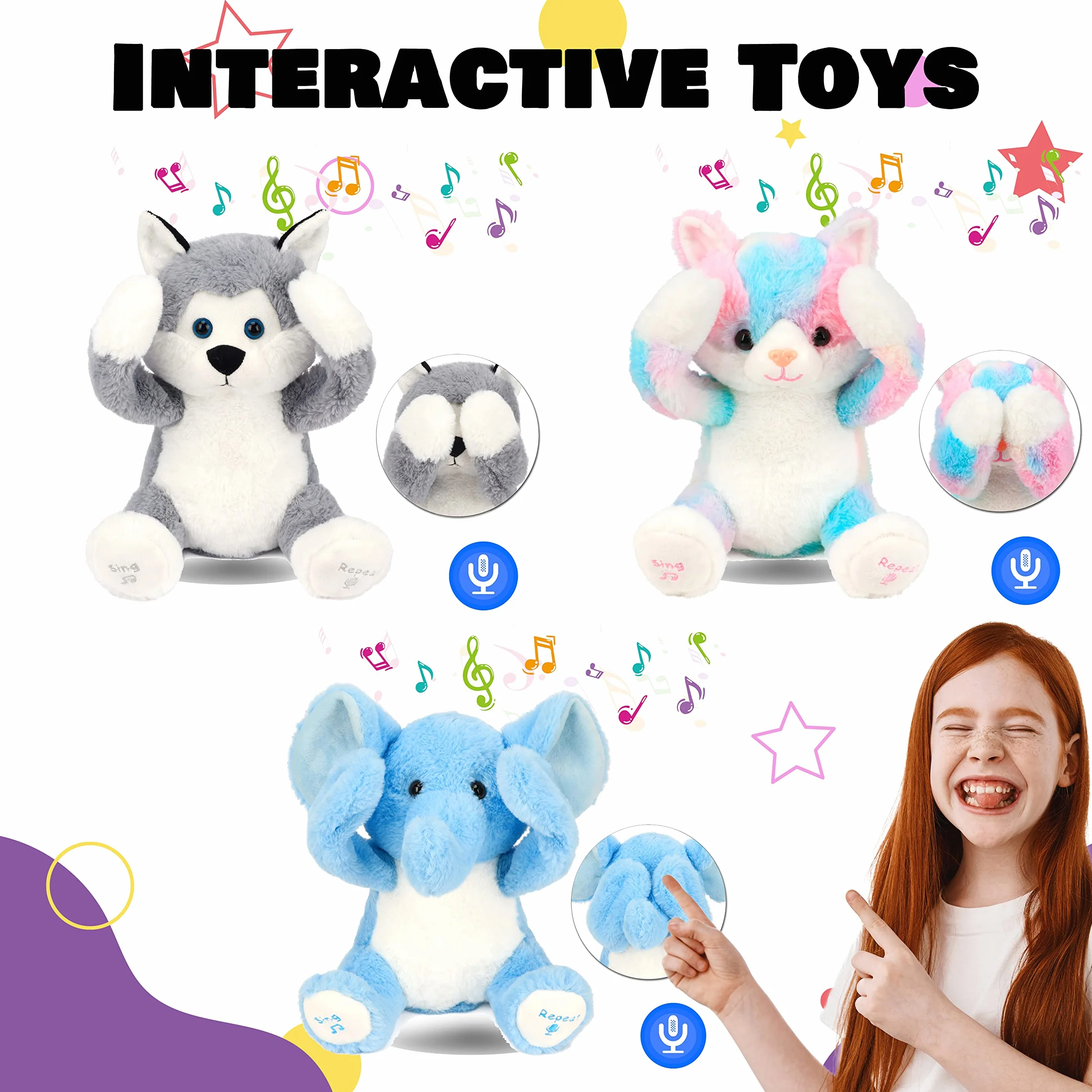 Hopearl Peek A Boo Husky Interaktywna Zabawka Dla Psów, Która Powtarza To, Co Mówisz Pluszowa Zabawka Dla Psów Muzyczna Śpiewająca Gadająca Urocza Elektryczna Animowana Zabawka Urodzinowa, Szara, 29cm