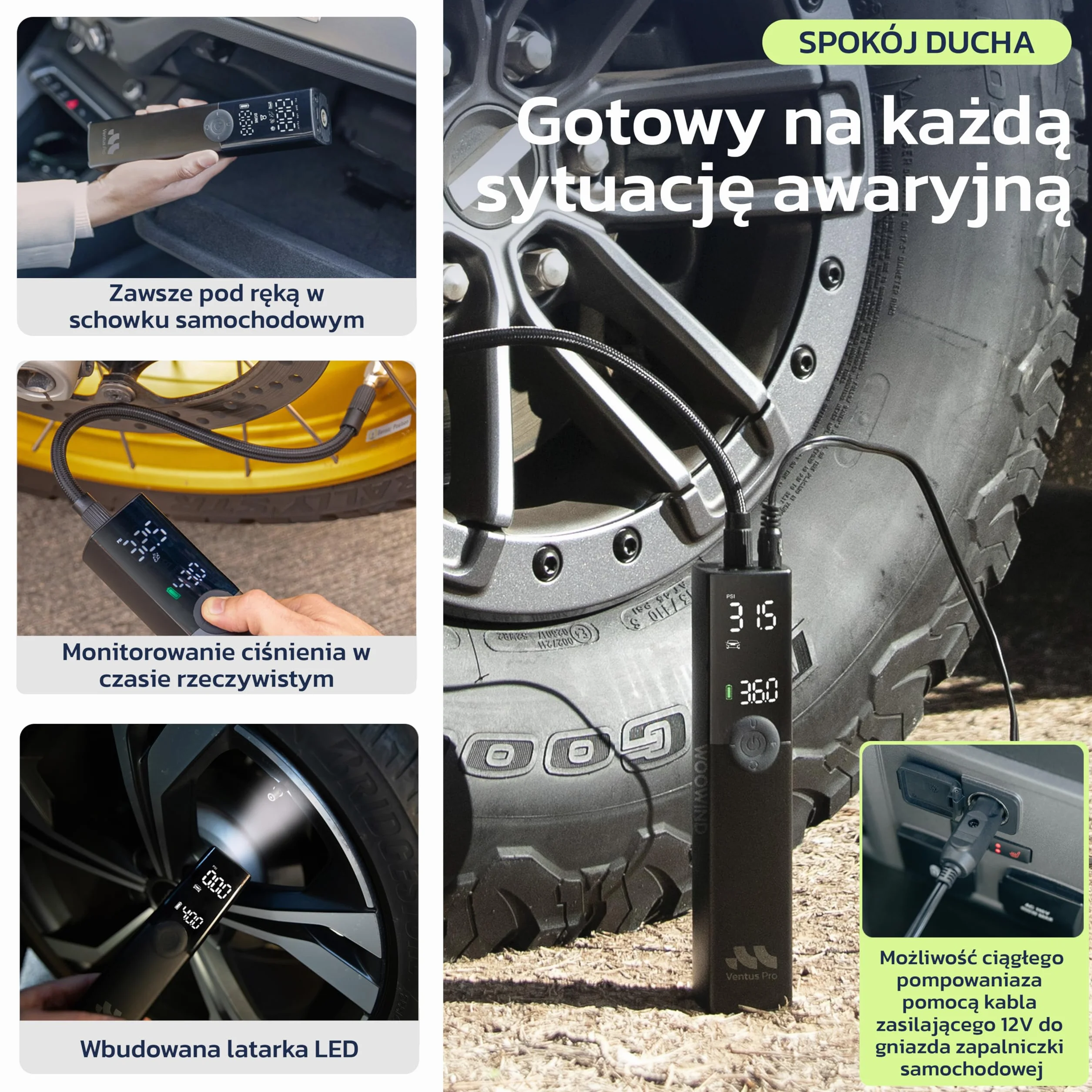Pompa do opon, przenośna sprężarka powietrza do samochodu, roweru, motocykla, SUV-a i ciężarówki, szybka pompka samochodowa, 150 PSI, bezprzewodowa i 12 V DC, automatyczne wyłączanie, wyświetlacz LED