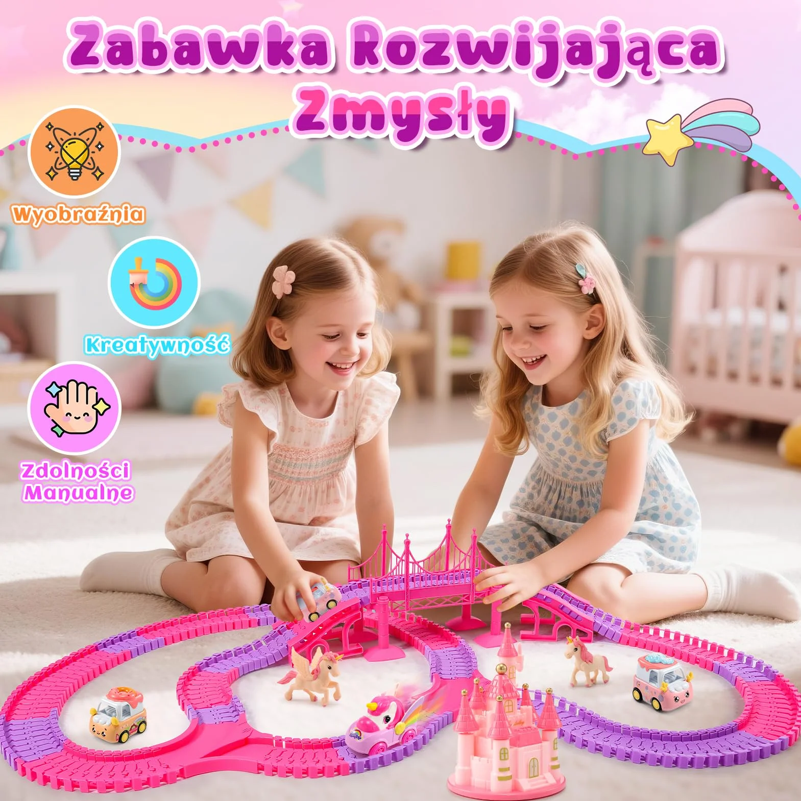 iKidiki Jednorożny Prezent Dla Dziewczyn 3 4 5 6 7 8 Lat, Trasa Wyścigowa Od 3-8 Lat Zabawki Od 3-8 Lat Konie Dziewczyna Prezents Księżniczka Trasa Wyścigowa Dzieci Prezent Urodzinowy Dziewczyn