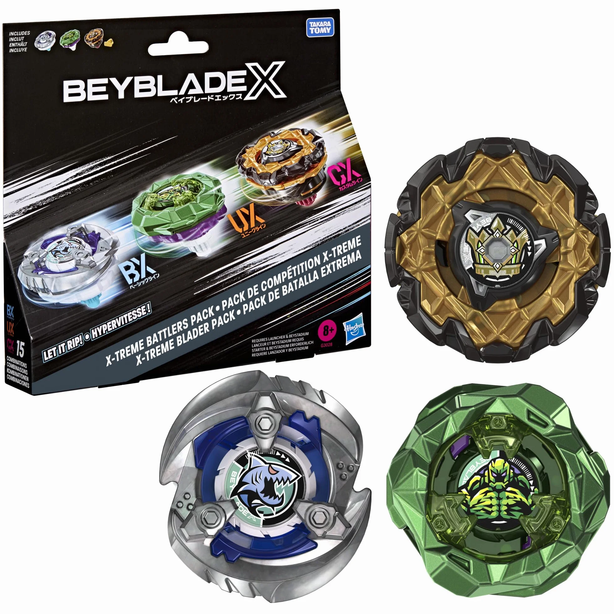 Zestaw bitewny X-treme Beyblade X, zawiera 3 zabawkowe bączki do gry bitewnej Takara Tomy Beyblade X, wiek: od 8 lat