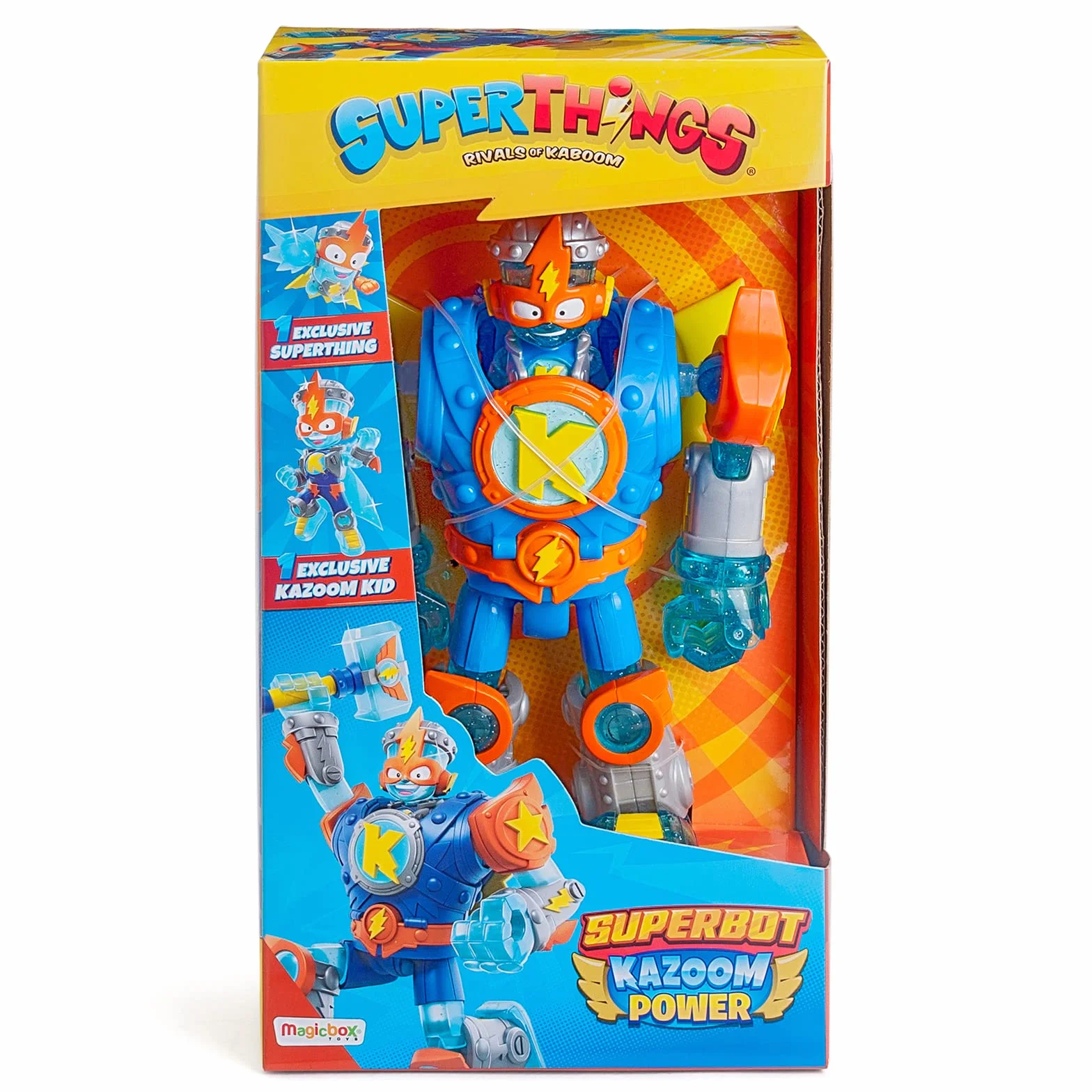SUPERTHINGS Superbot Kazoom Power – Przegubowy robot z akcesoriami do walki, 1 Kazoom Kid i 1 SuperThing do walki, 1 Kazoom Kid i jeden SuperThing