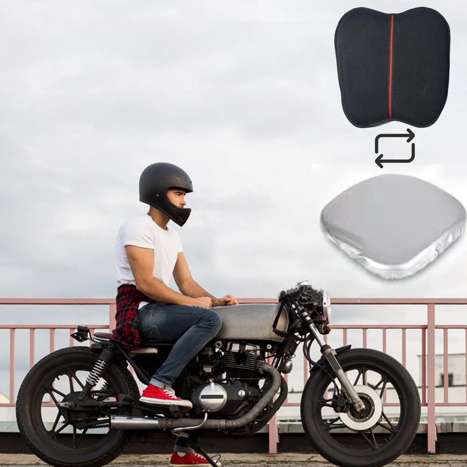 Poduszka na siedzenie motocyklowe, potrójna ochrona żelowa podkładka na siedzenie motocykla, zdejmowana osłona termoizolacyjna, skutecznie zapobiega słońcu i deszczowi, żelowa podkładka