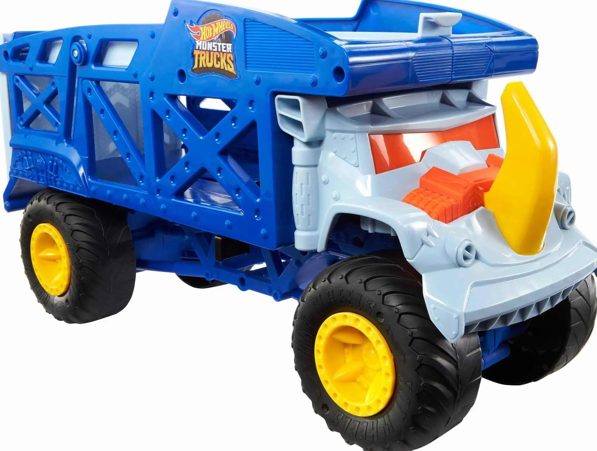 Hot Wheels Monster Trucks Toy Hauler, Oversized Truck Carries & Stores 12 1:64 Scale Monster Trucks or 32 Cars, Monster Mover Rhino, HFB13