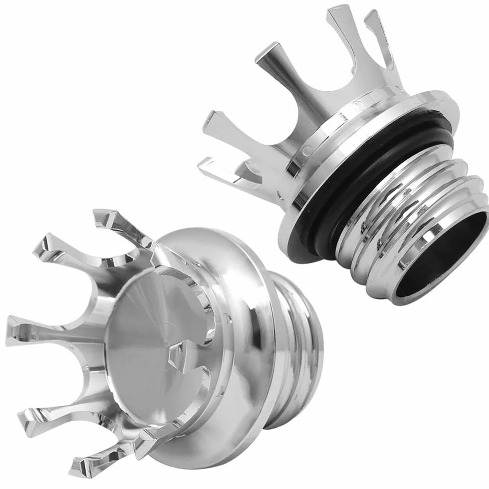 [Vehicle parts] Motorcycle Retro Gas Cap Crown Style CNC Flush Oil Fuel Tank Cap For Harley For Sportster 883 1200 For Road For King For Dyna FLST Softail CVO [Replacement] (Color : Chrome)