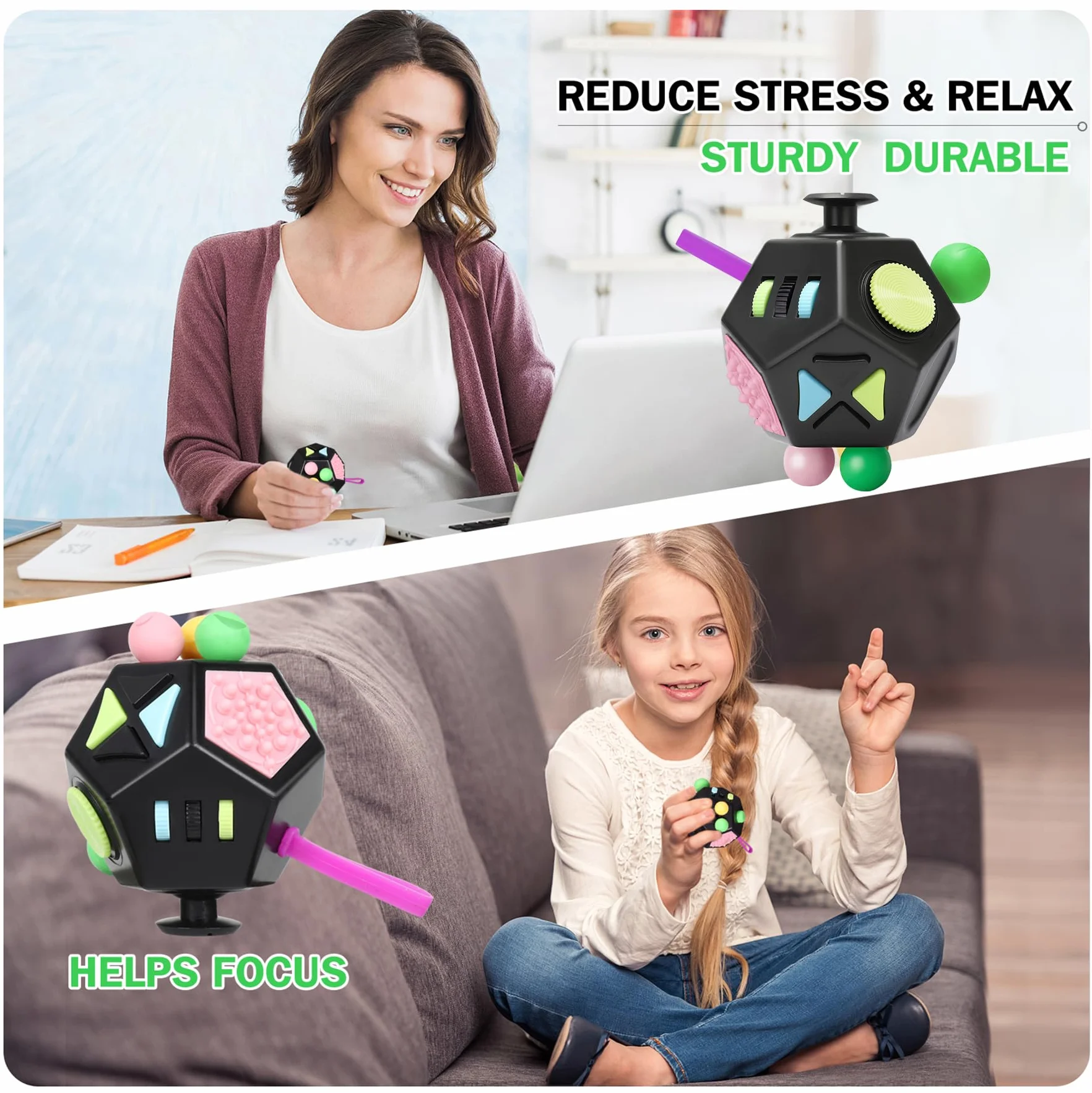 Fidget Toy Cube 12 stron,kostka antystresowa ADHD, mała zabawka,oryginalna zabawka dla dorosłych,dzieci,ADD,ADHD - szkoła,biura,podróży
