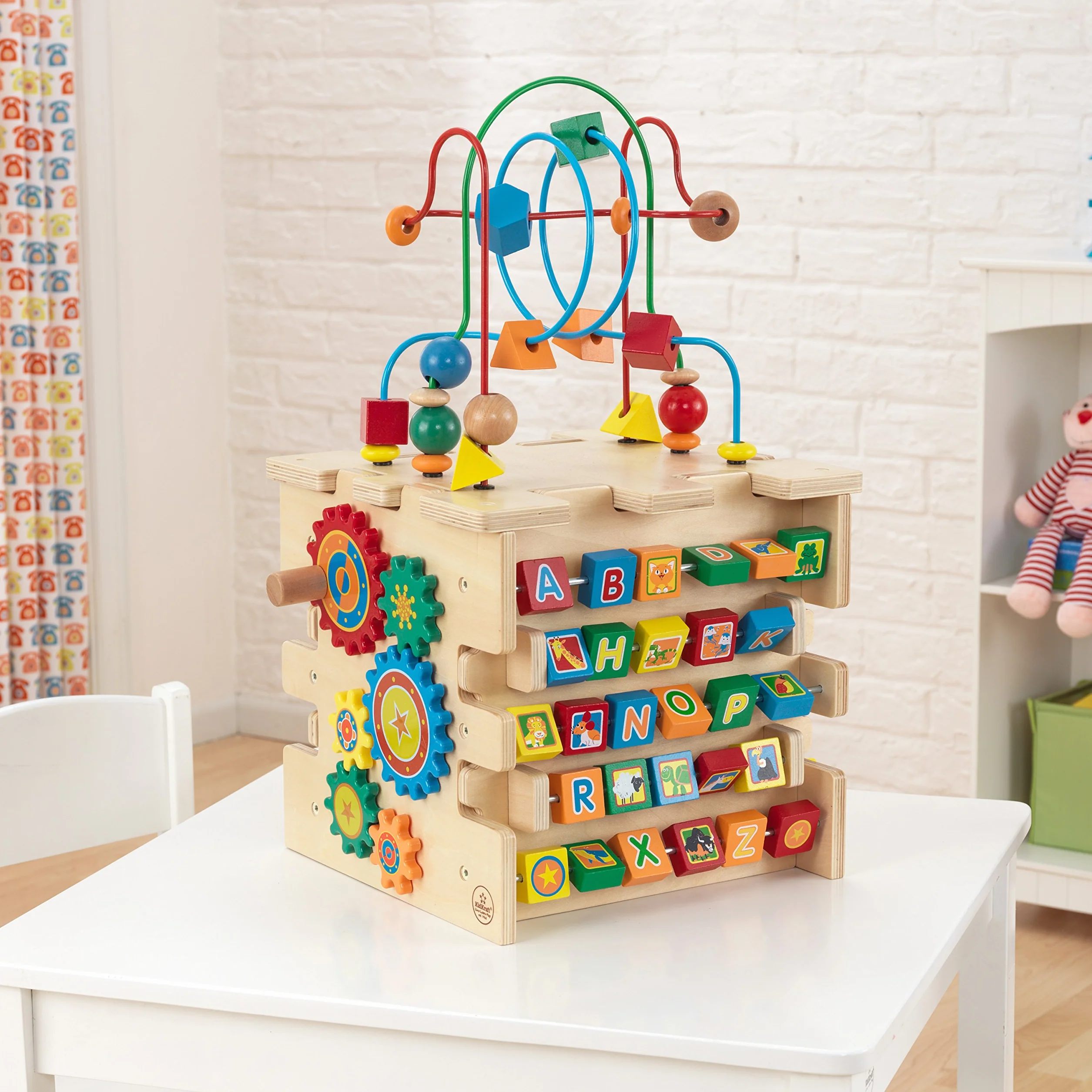 KidKraft Deluxe 63298 drewniana kostka motoryczna, zabawka motoryczna od 1,5 roku życia, drewniana pętla motoryczna, gra edukacyjna od 1,5 roku