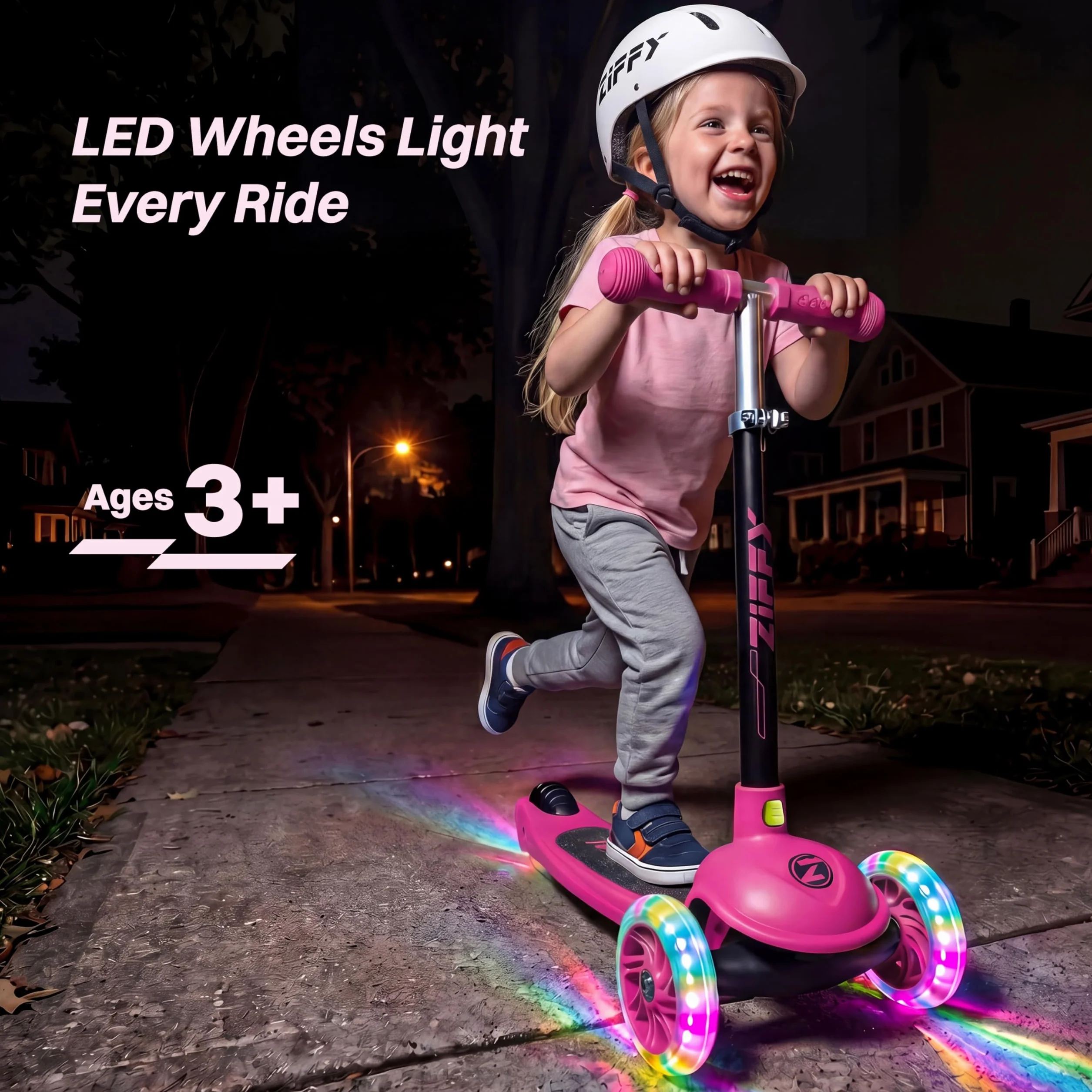 ZIFFY 3 Wheel Scooter for Kids 3-5, Toddler Kick Scooters with LED Light-Up Wheels for Boys and Girls, 5 Adjustable Height and Lean-to-Steer Design, Support up to 110 lbs, Red by JOVA
