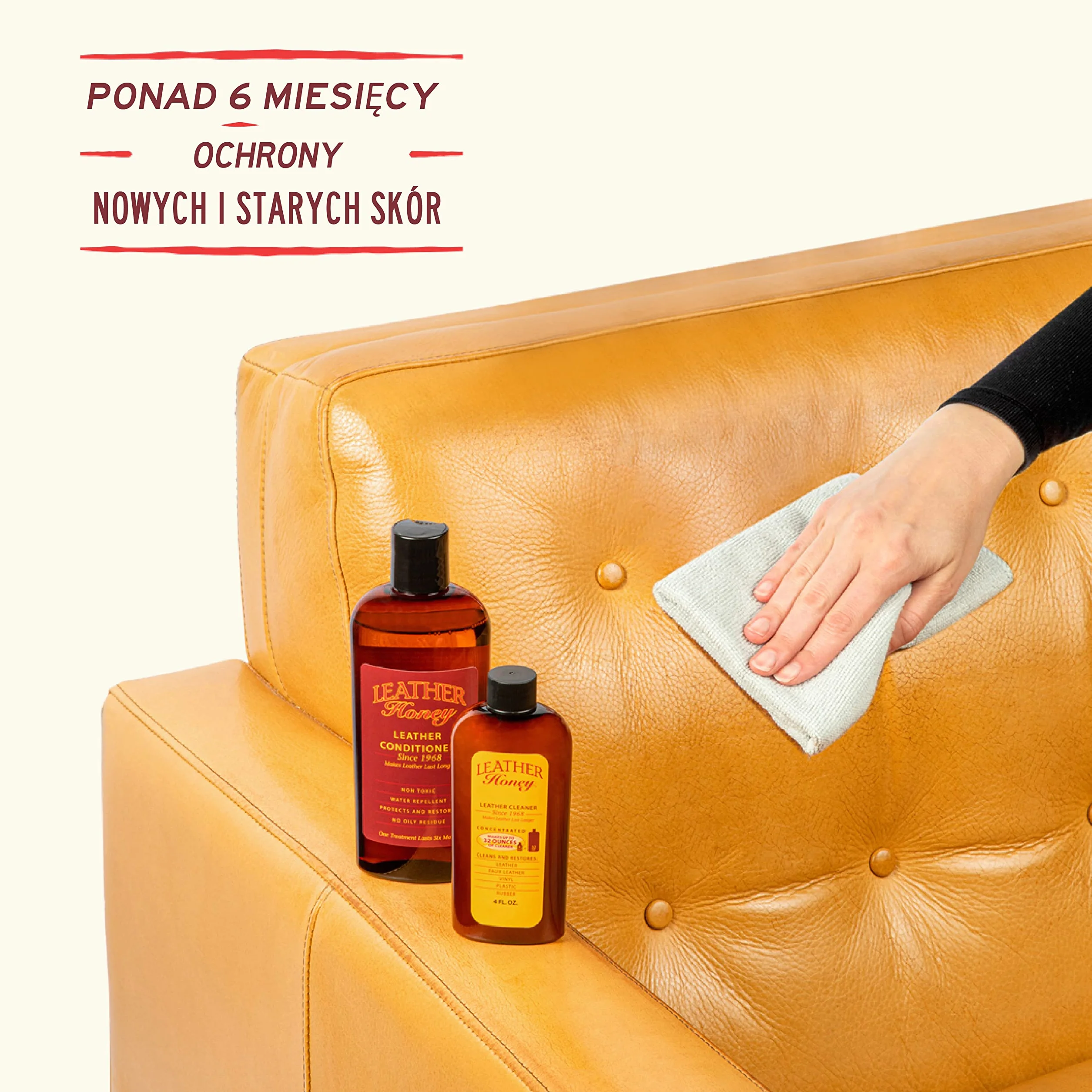 Leather Honey Odżywka do Skóry - Leather Conditioner Premium, na Rynku od 1968, do Odzieży Skórzanej, Mebli, Butów, Toreb i Galanterii, we Wnętrzach Samochodowych, Nietoksycznych