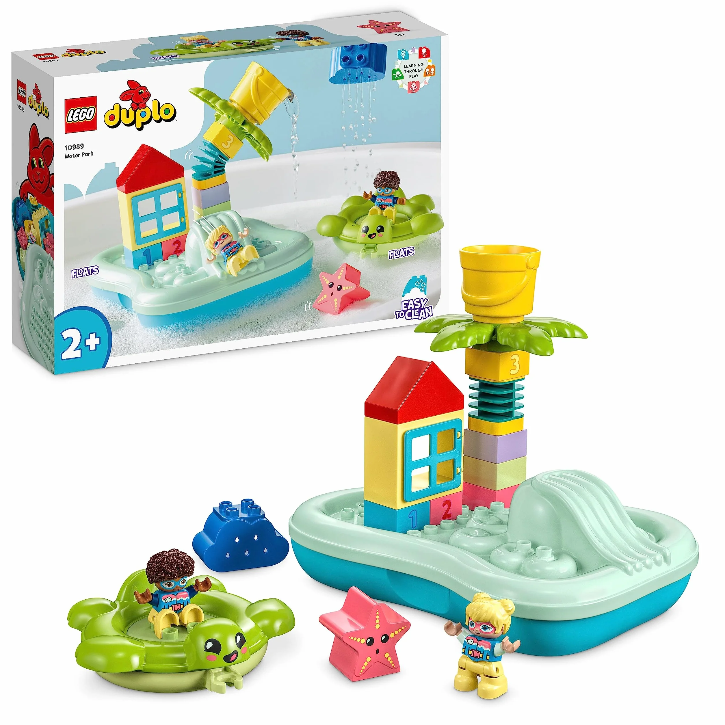 LEGO 10989 DUPLO Park Wodny, zabawki do kąpieli dla 2-latka i małych dzieci, z pływającą wyspą, żółwiem i rozgwiazdą, łatwe do czyszczenia zabawki wodne do wanny
