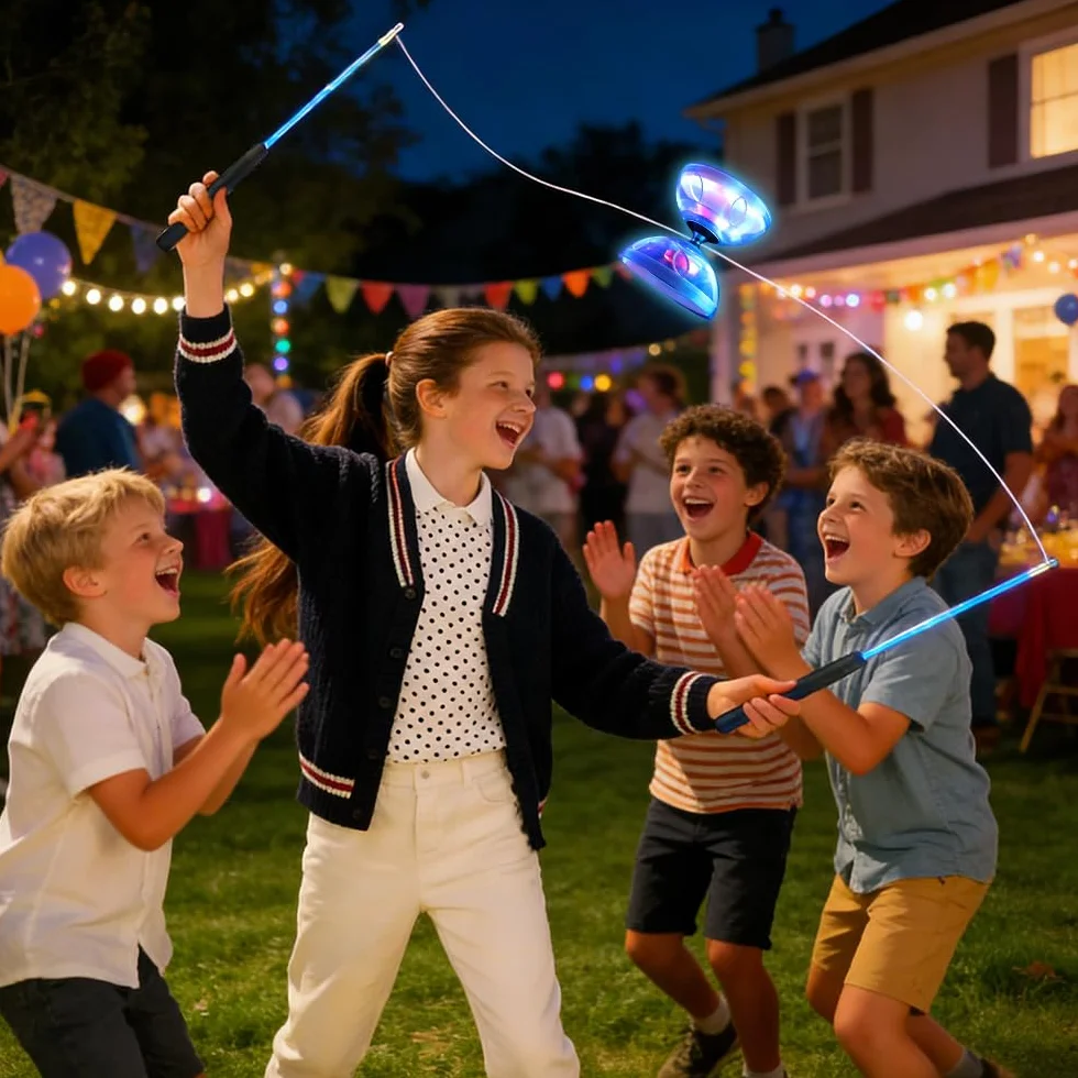 Diabolo LED z łożyskami kulkowymi, 4,5 mm DiaBolo wolnobieg z łożyskiem kulkowym, zabawka do żonglerki Diabolo z piłkami do żonglerki dla dorosłych, początkujących profesjonalistów (niebieski)