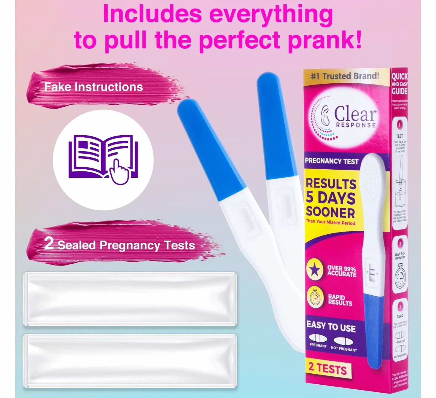 fałszywy test ciążowy pozytywny - figiel, żart, dowcip, 2-pack