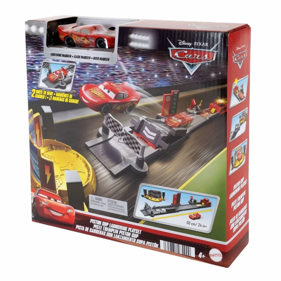 Disney Pixar Cars Auta Skok po Złoty Tłok Zestaw dla dzieci (ok. 50 cm długości) + samochód zabawka Zygzak McQueen i 2 sposoby zabawy, JDJ02