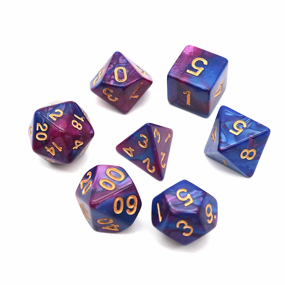 DollaTek Zestaw ko?ci wielo?ciennych, gry sto?owe, 3 zestawy ko?ci 3 x 7 (21 sztuk), seria matryc, D20, D12, D10, D8, D6, D4, DND, DND, RPG, MTG, podwójne kolory, jedna sztuka (fioletowy i niebieski)