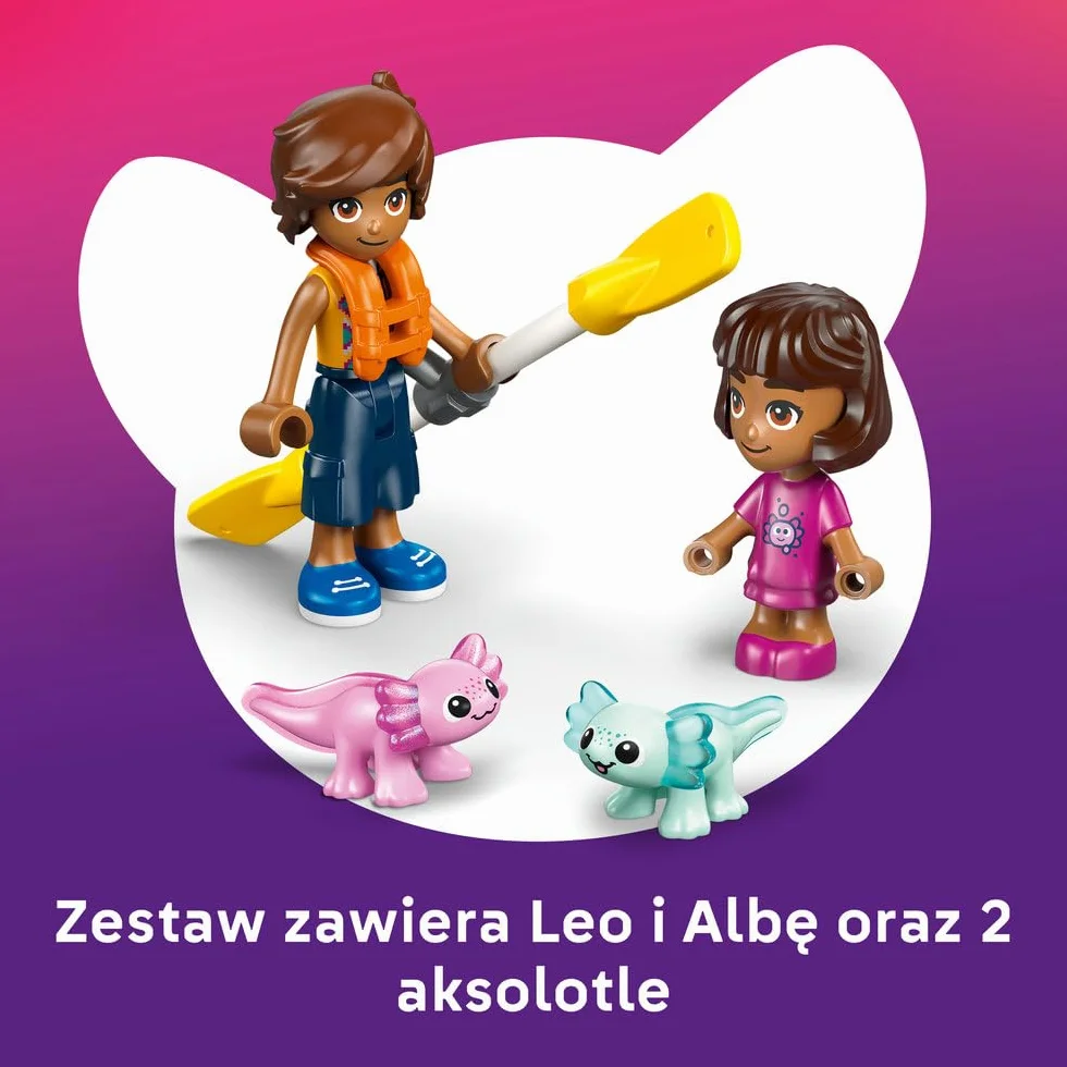 LEGO Friends Przygoda na aksolotlowej łodzi, klocki dla 5-latki z łódką, minilaleczką i mikrolaleczką, zabawka dla dziecka do odgrywania ról, pomysł na prezent dla dziewczynki od 5 lat i chłopca 42681