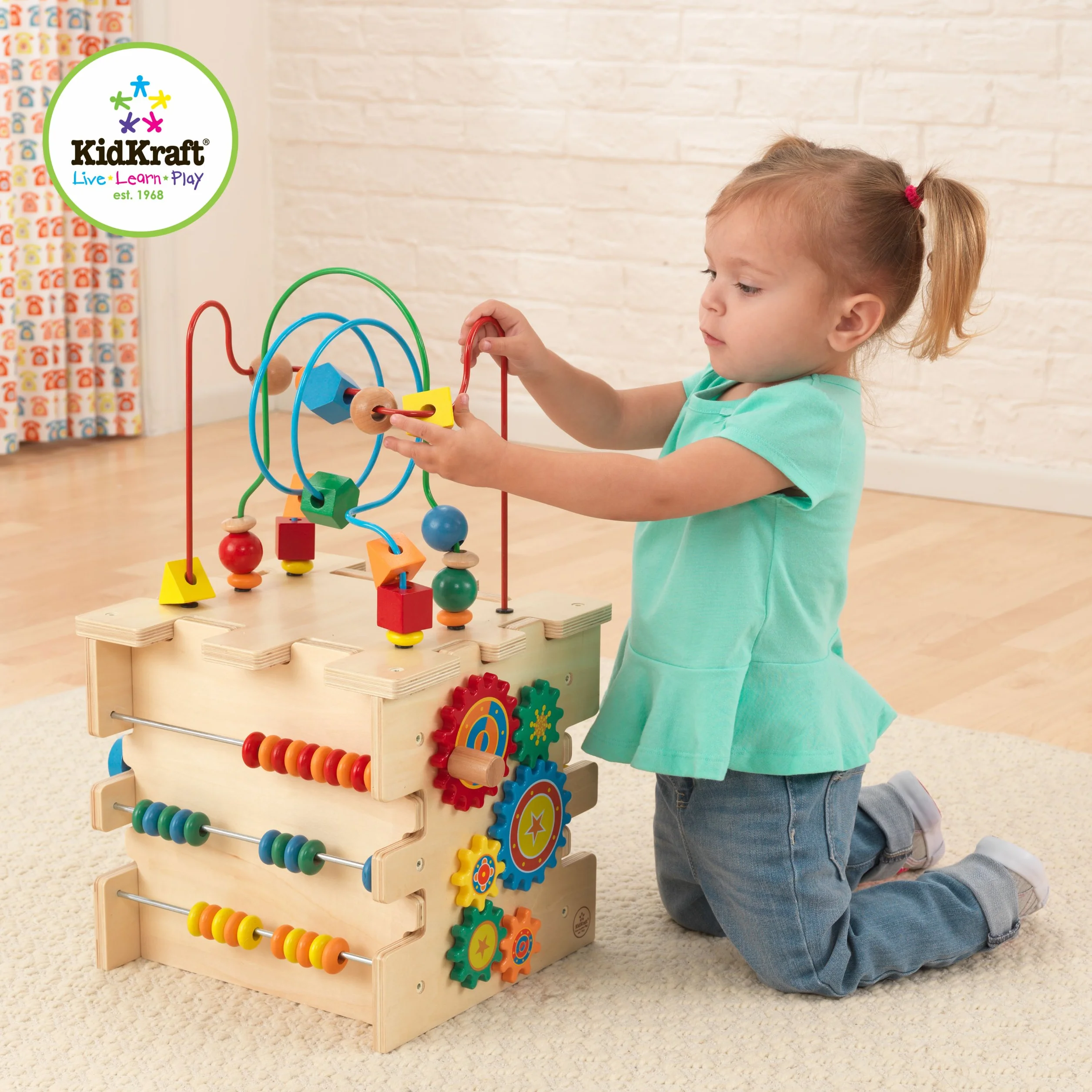 KidKraft Deluxe 63298 drewniana kostka motoryczna, zabawka motoryczna od 1,5 roku życia, drewniana pętla motoryczna, gra edukacyjna od 1,5 roku