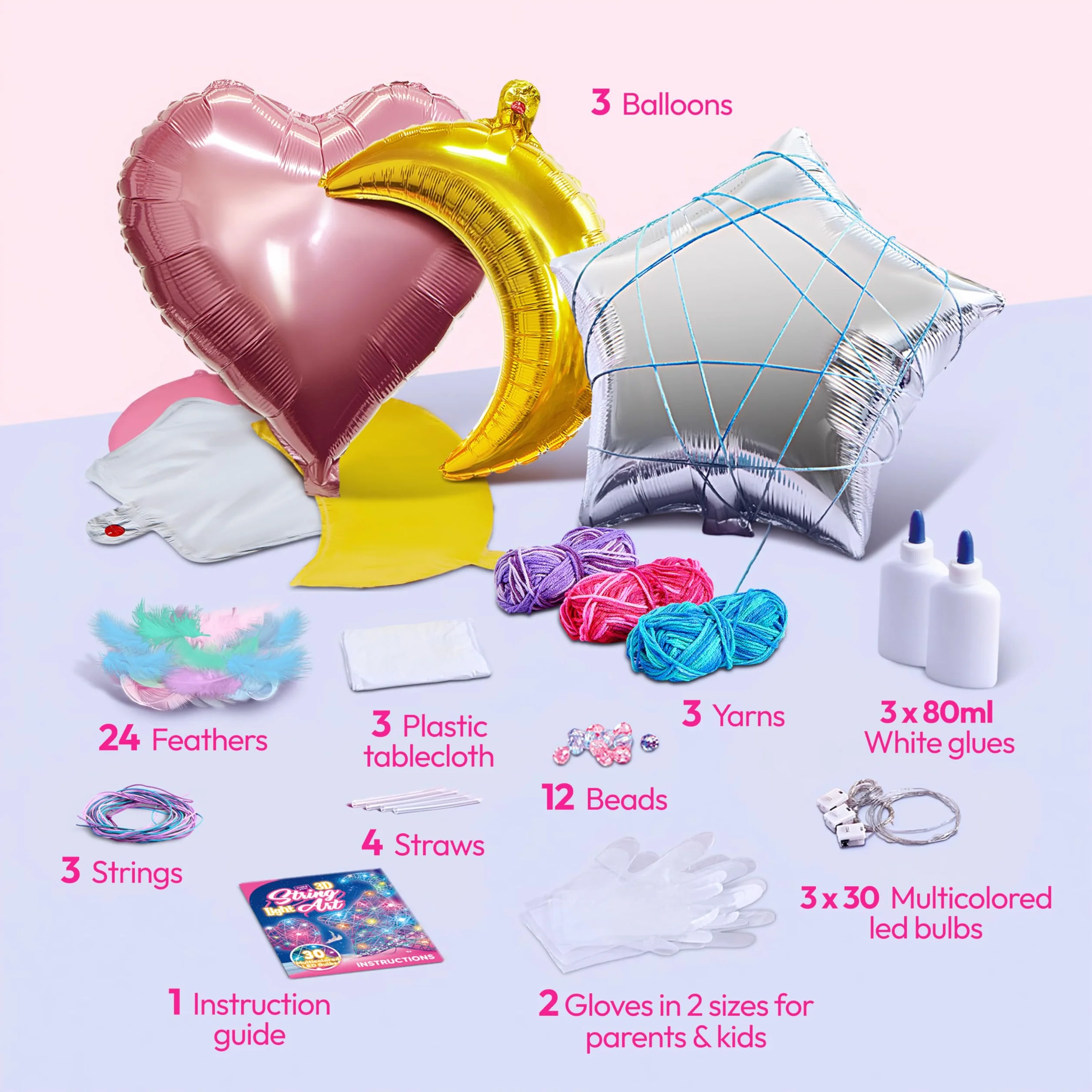 Klever Kits Zestaw nici 3D dla dzieci 8-12 lat, majsterkowanie dla chłopców i dziewczynek, 30 żarówek LED