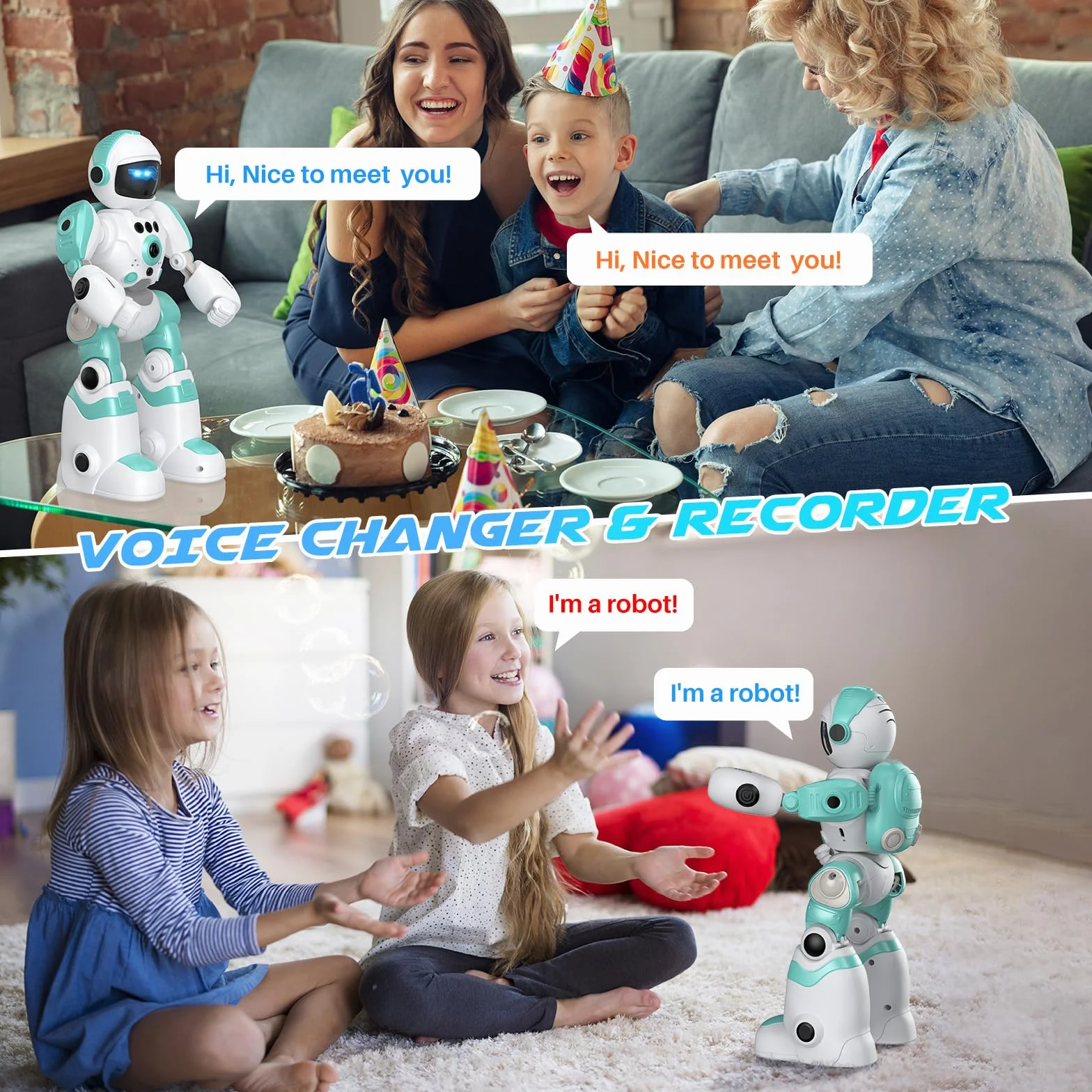 SIMREX Robot dla dzieci, ładowalny i projekcyjny, Robot RC z oczami LED i muzyką, zabawka RC z czujnikiem gestu dla 3 4 5 6 7 8 lat prezent dla chłopców i dziewcząt, jasnoniebieski