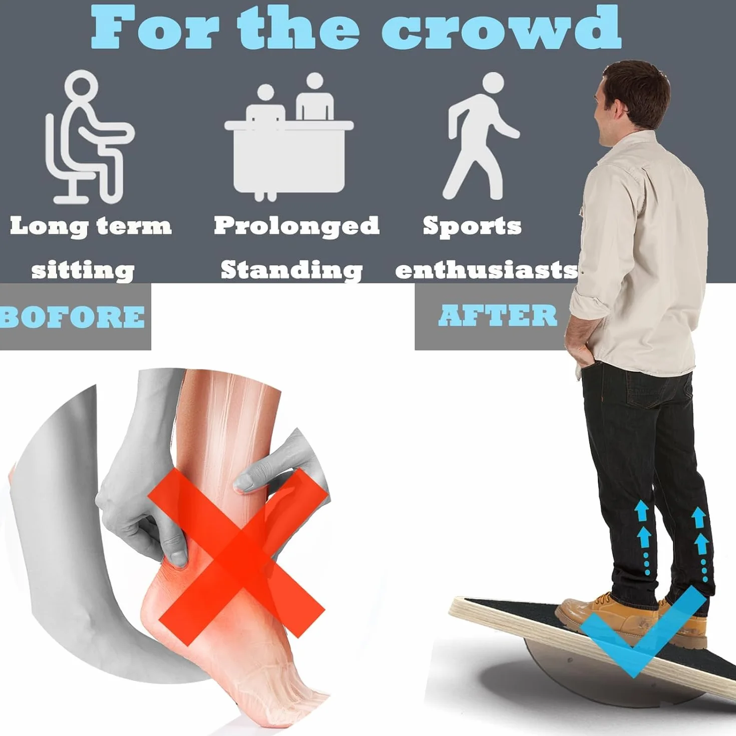 Deska do balansowania z drewna, deska do balansowania sportowego, z antypoślizgową podstawką, trener równowagi do ćwiczeń ciała, równowagi, rozciągania mięśni nóg