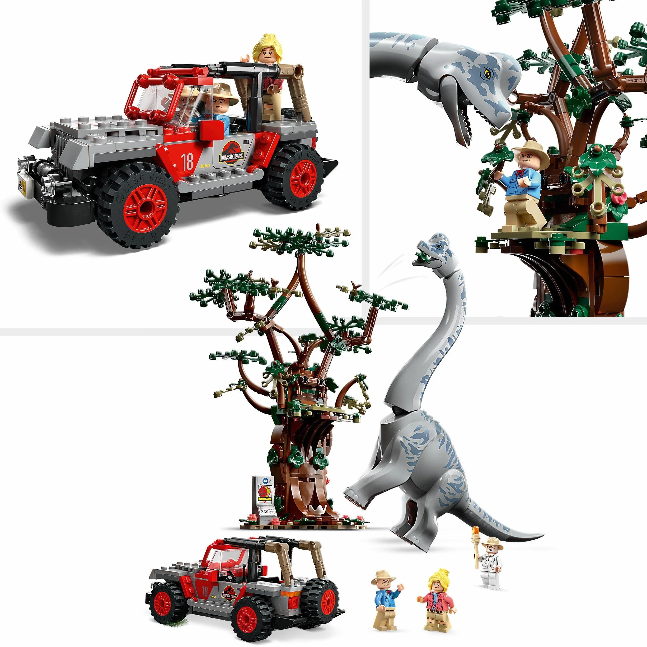 LEGO 76960 Jurassic World Odkrycie brachiozaura, zestaw z dużą figurką dinozaura, drzewem i Jeepem do zbudowania, prezent dla chłopców i dziewczynek, zabawka z okazji 30. rocznicy „Parku Jurajskiego”
