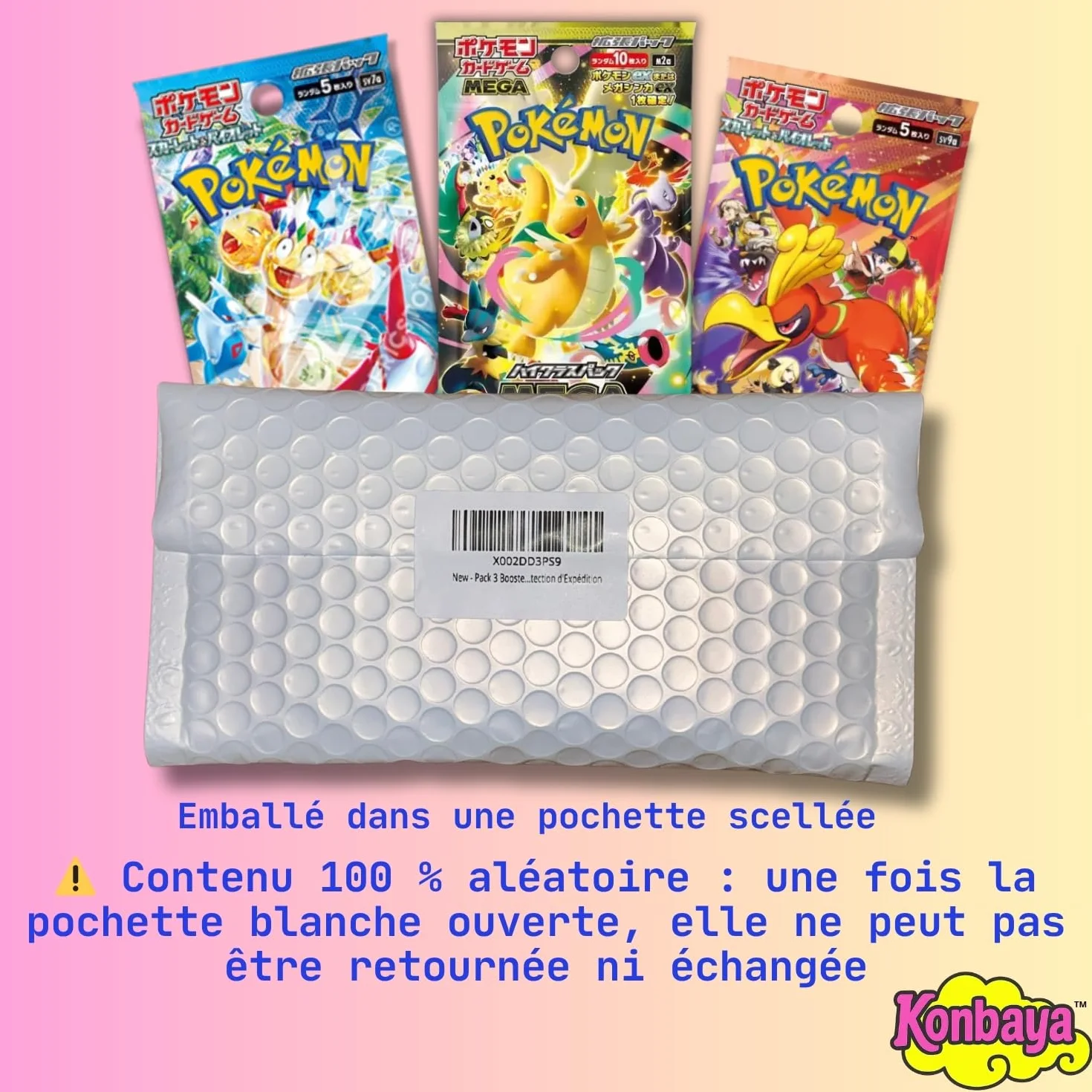 Pakiet 3 losowe japońskie boostery Pokemon - Szkarłatny i Fioletowy - Oficjalne Karty - Certyfikat Konbaya - Ochrona przed wysyłką