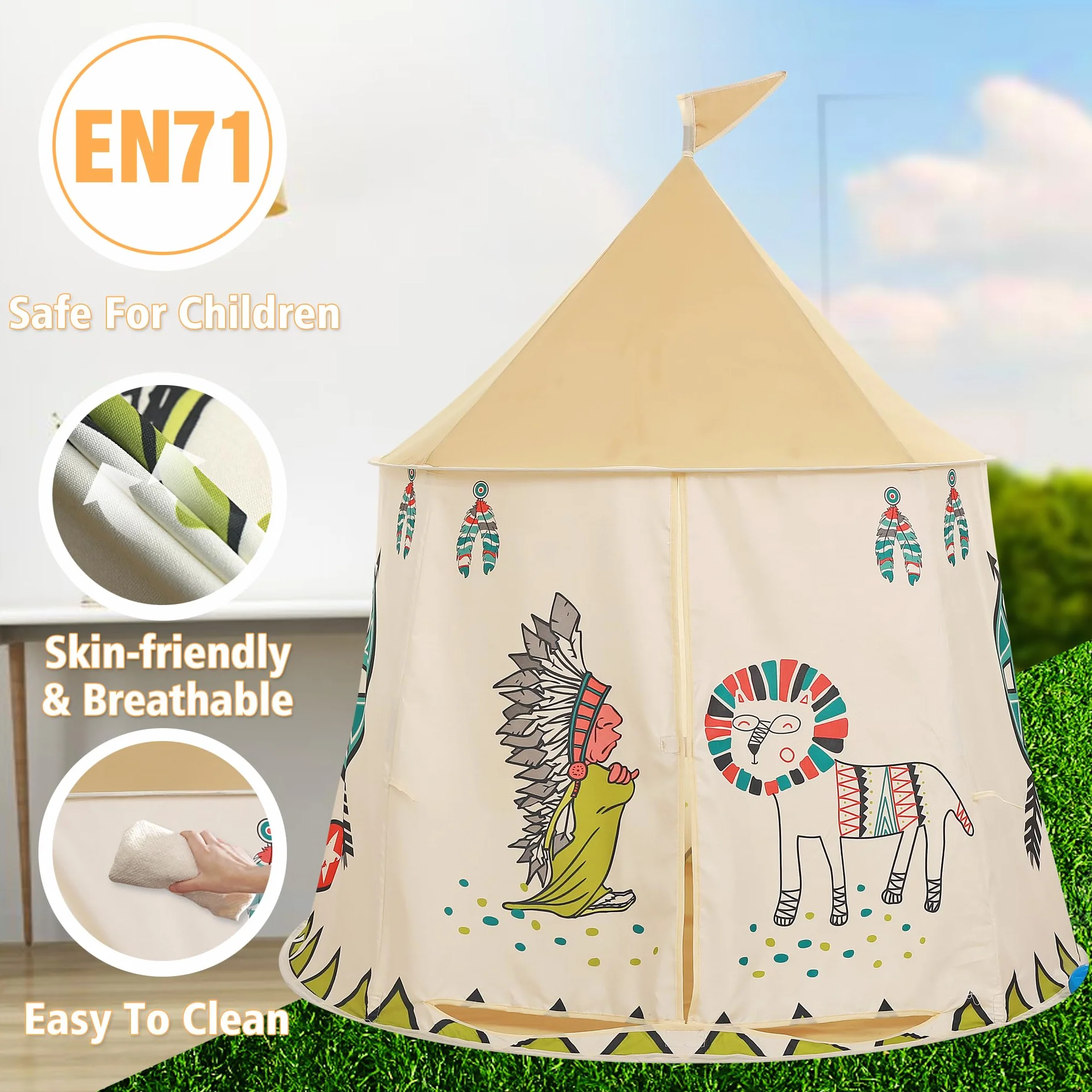 Namiot zabaw dla dzieci, namiot księżniczki Prince Castle namiot, Przenośny namiot pop up indyjski, Tipi, certyfikat EN71, Domek zabaw dla wewnątrz i na zewnątrz, Prezent dla dzieci