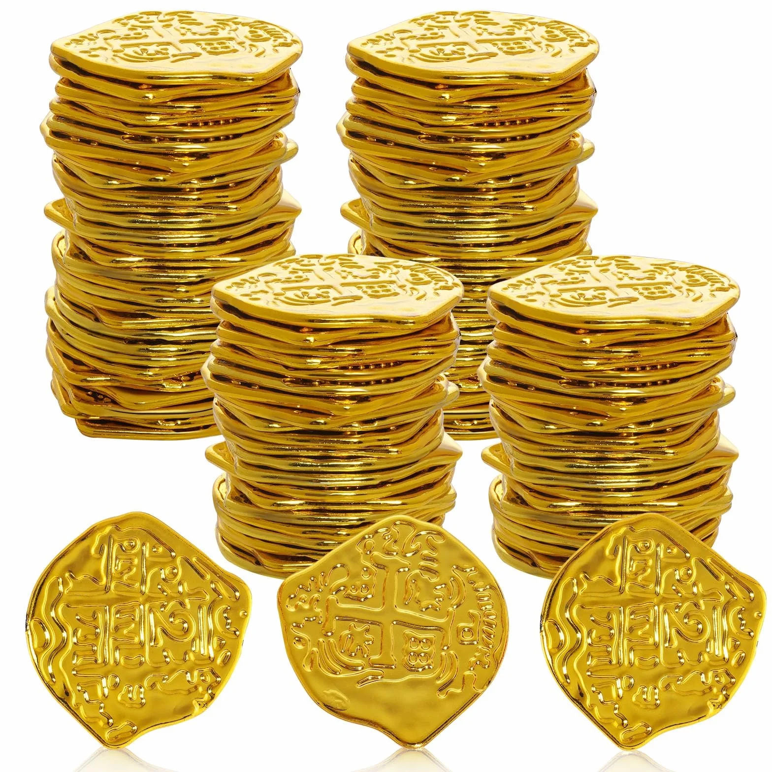 100 sztuk złotych monet dla dzieci, złote monety pirackie, pirackie monety, skarby pirackie, do gier stołowych dla dzieci, prezent na imprezę piracką, poszukiwanie skarbów, urodziny dziecka