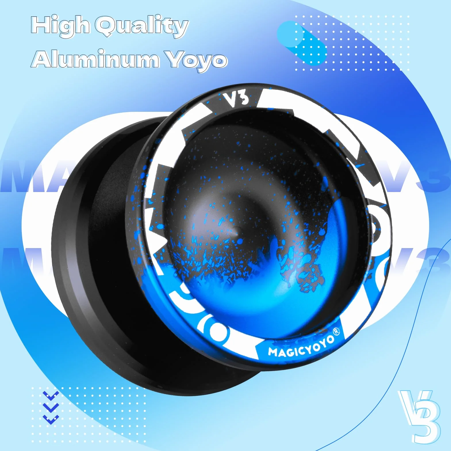 MAGICYOYO Profesjonalne JoJo V3 Responsywne dla Dzieci, Dual Purpose z Niereagującym Trybem, Metalowe z Zestawem Łożysk, 12 Sznurków + Torba (Czarno-Niebieska)
