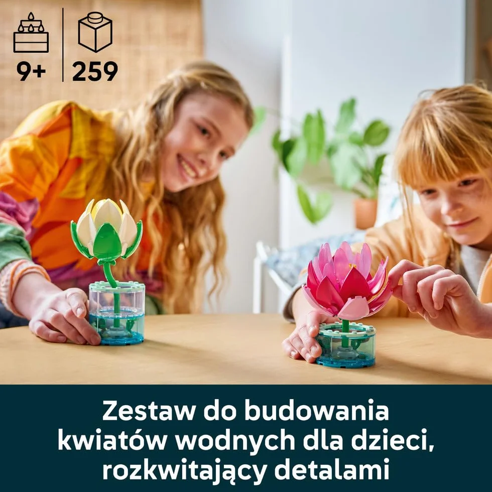 LEGO Botanicals Lilie wodne, zestaw konstrukcyjny dla dzieci, kwiatowa dekoracja, dwie lilie wodne z wazonami, pomysł na prezent na urodziny dla dziewczynki i chłopca od 9 lat 11511