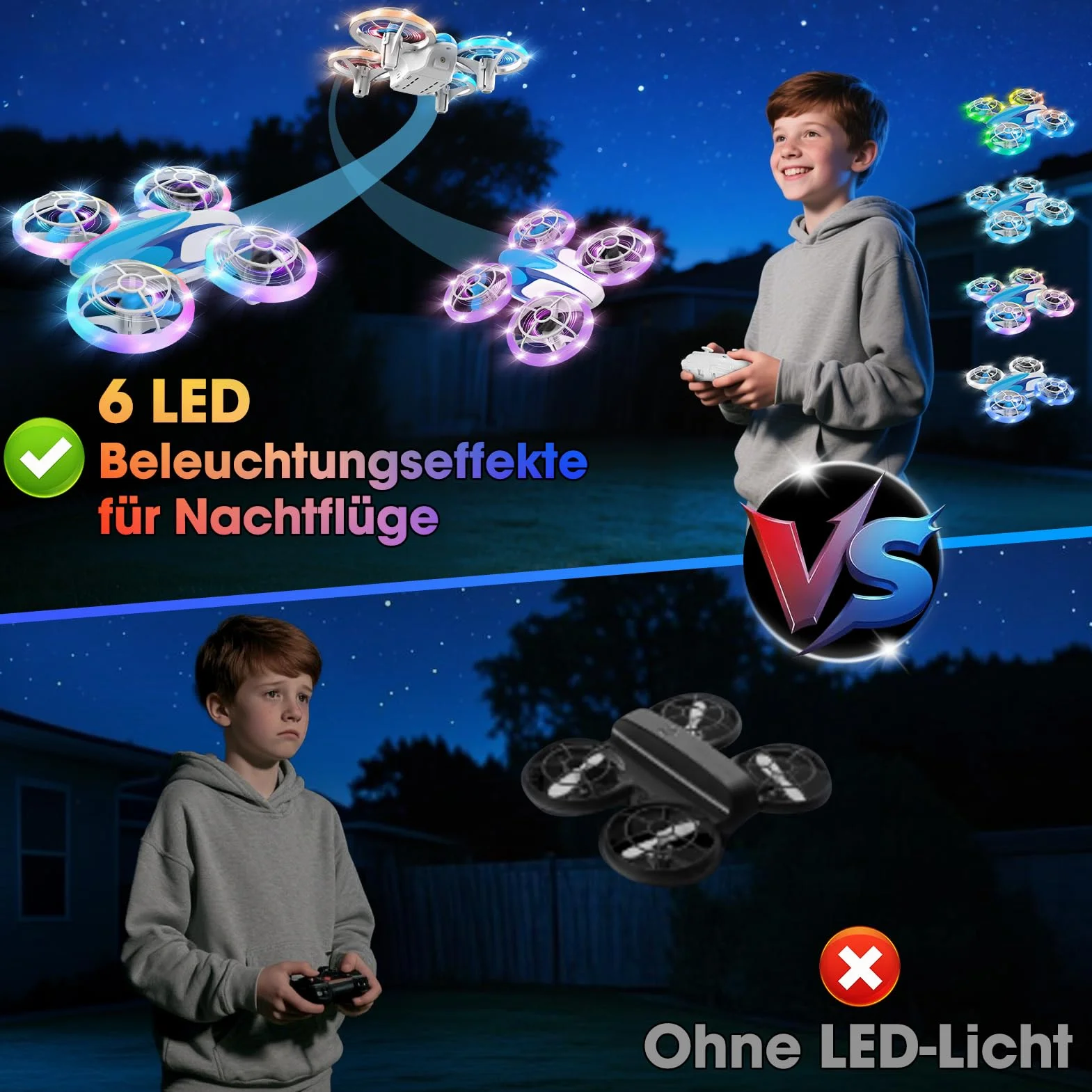 Nigecue Mini Dron dla Dzieci Zabawka od 6, 7, 8, 9, 10+ lat Chłopcy, RC Samolot Zabawka Dron dla Dzieci i Początkujących ze Światłami LED Wewnątrz & Na Zewnątrz Prezent dla Chłopców i Dziewczynek