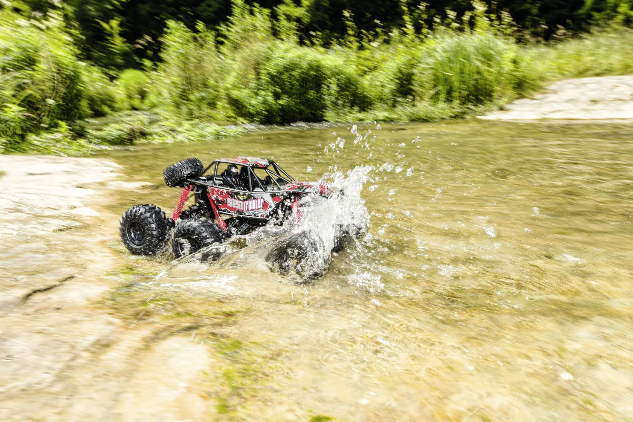 Carson 500404287 1:10 Sea Crawler 6 x 6 100% czerwony RTR – samochód RC jako pojazd amfibii, 100% RTR, do lądu i wody, wytrzymały i wodoodporny, z pilotem zdalnego sterowania 2,4 G