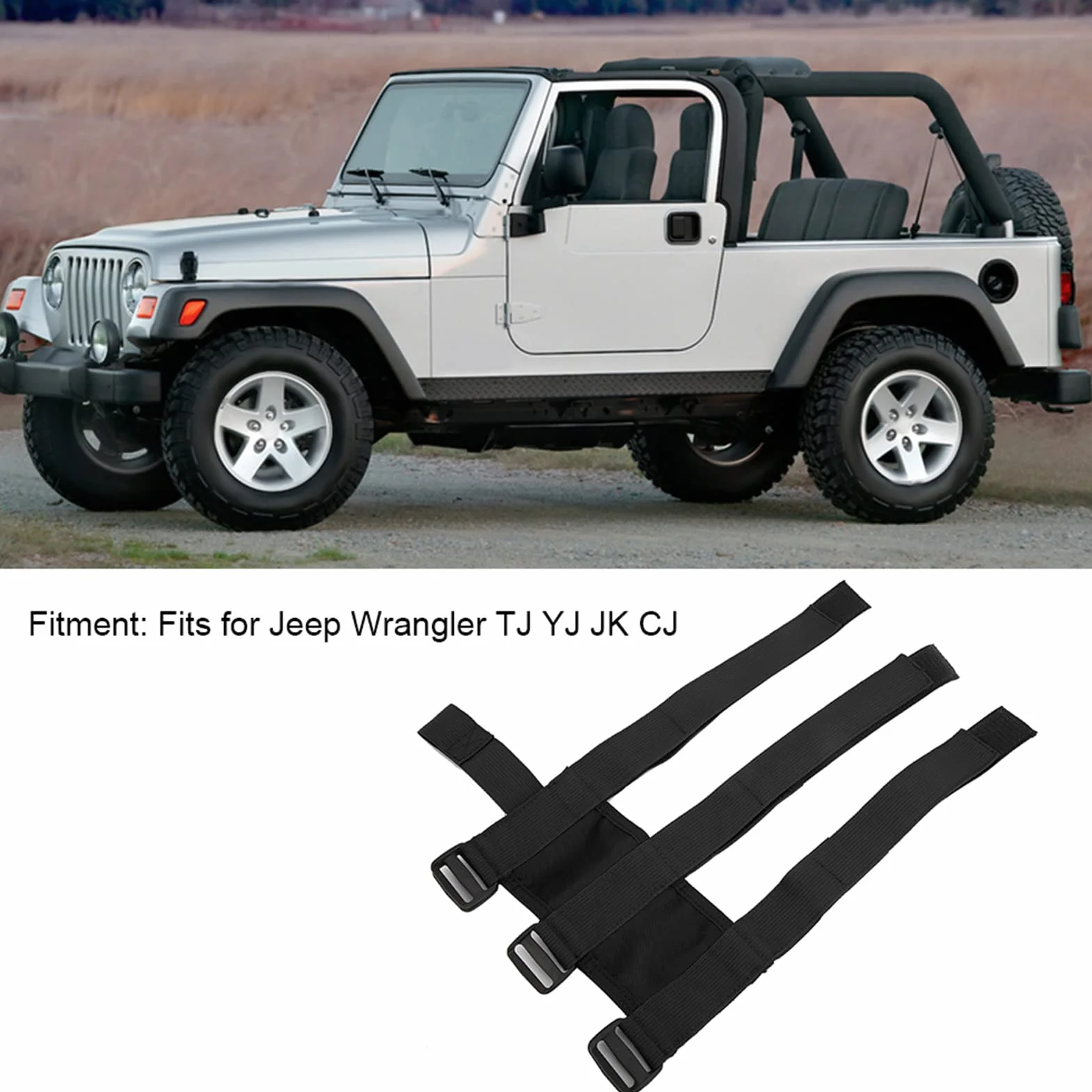 Pasek gaśnicy, Auto gaśnica samochodowa Uchwyt mocujący pasek regulowany pasek pasuje dla Wrangler TJ YJ JK CJ(Black)