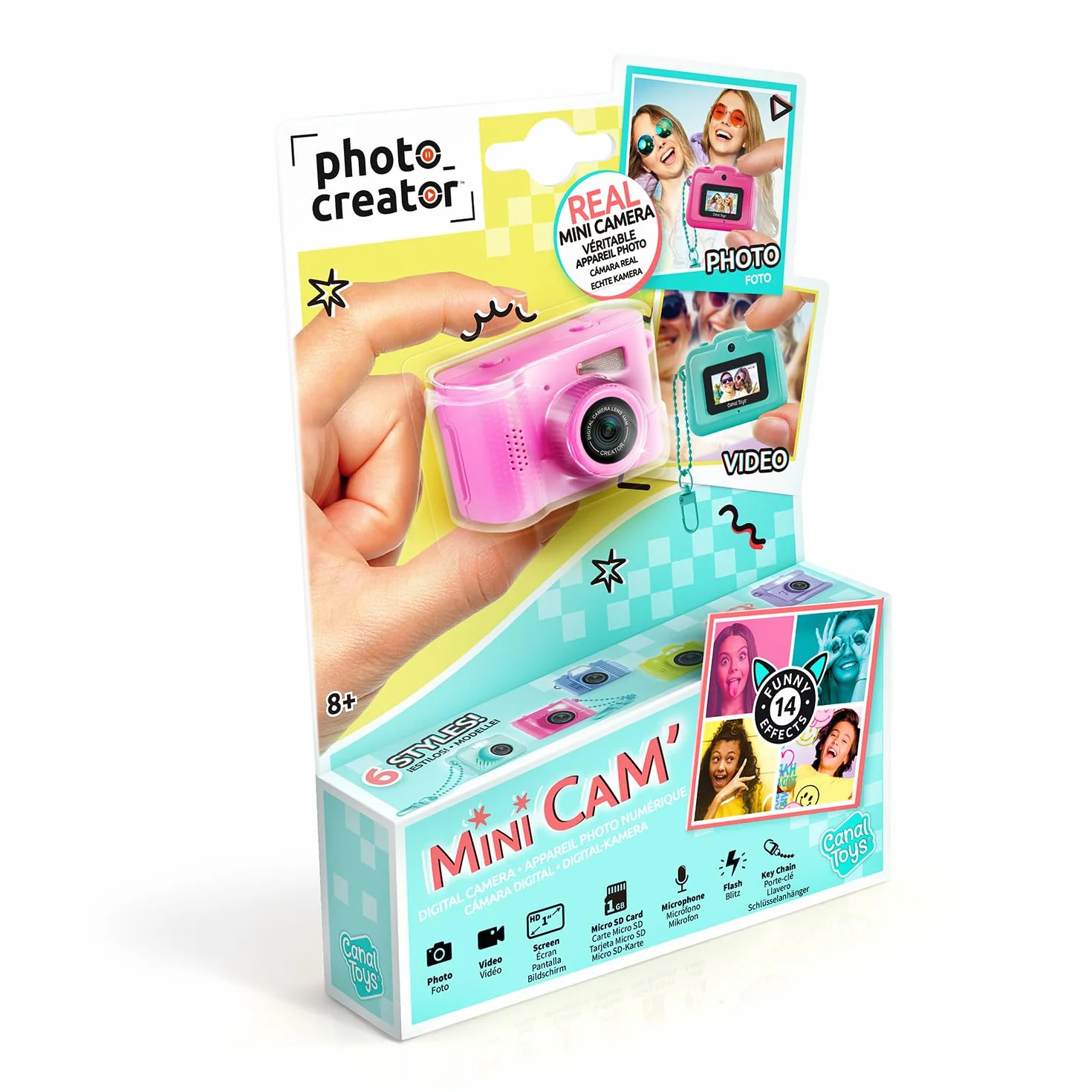 Canal Toys Kreator zdjęć - aparat cyfrowy i wideo Mini Cam - kompaktowy - z brelokiem i kartą SD 1 GB w zestawie - CLK 061, różowy
