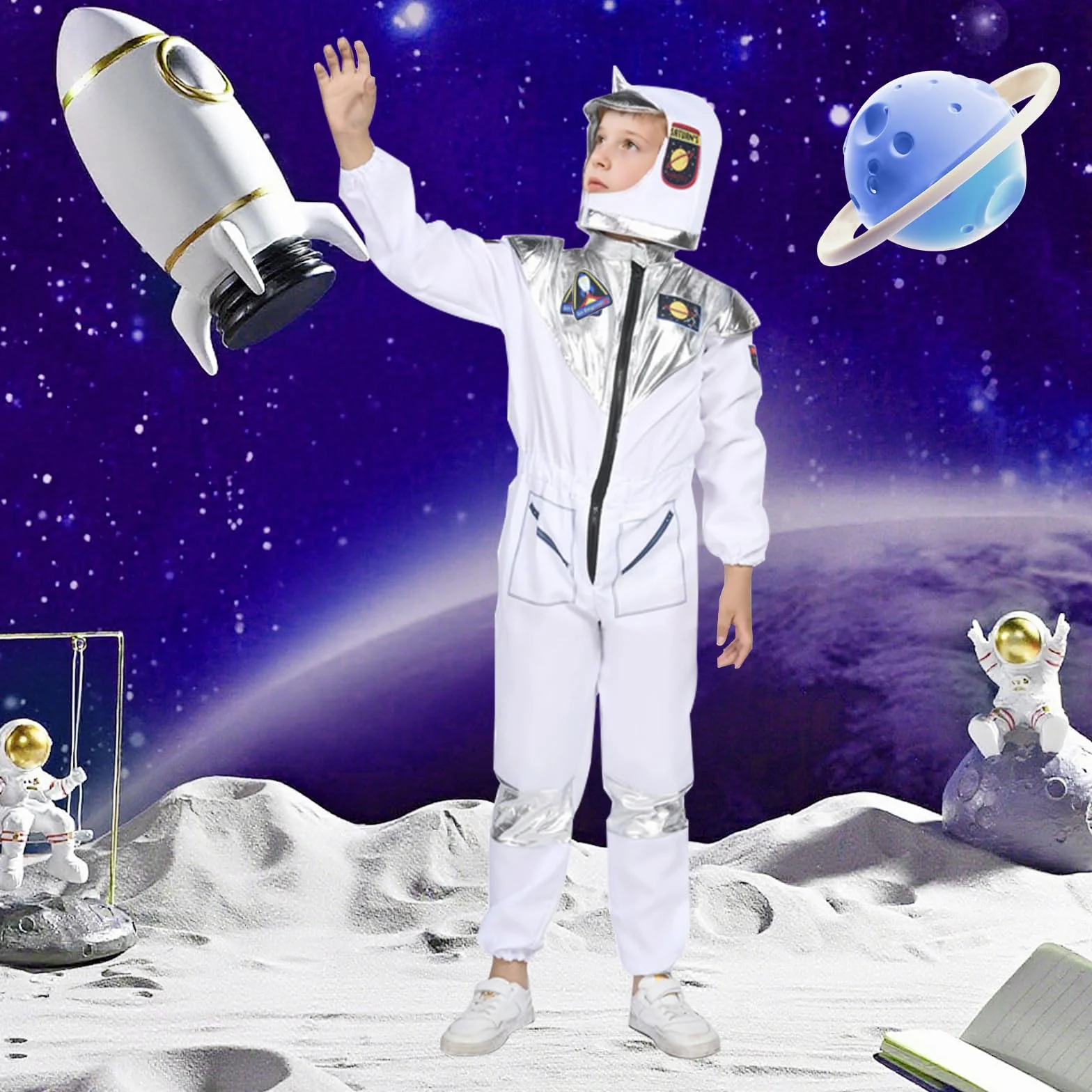 Kostium astronauty dla dzieci z astronautą, fantazyjny kostium kosmiczny, kosmiczny kostium astronauty z astronautą, kask na Halloween, cosplay, karnawał