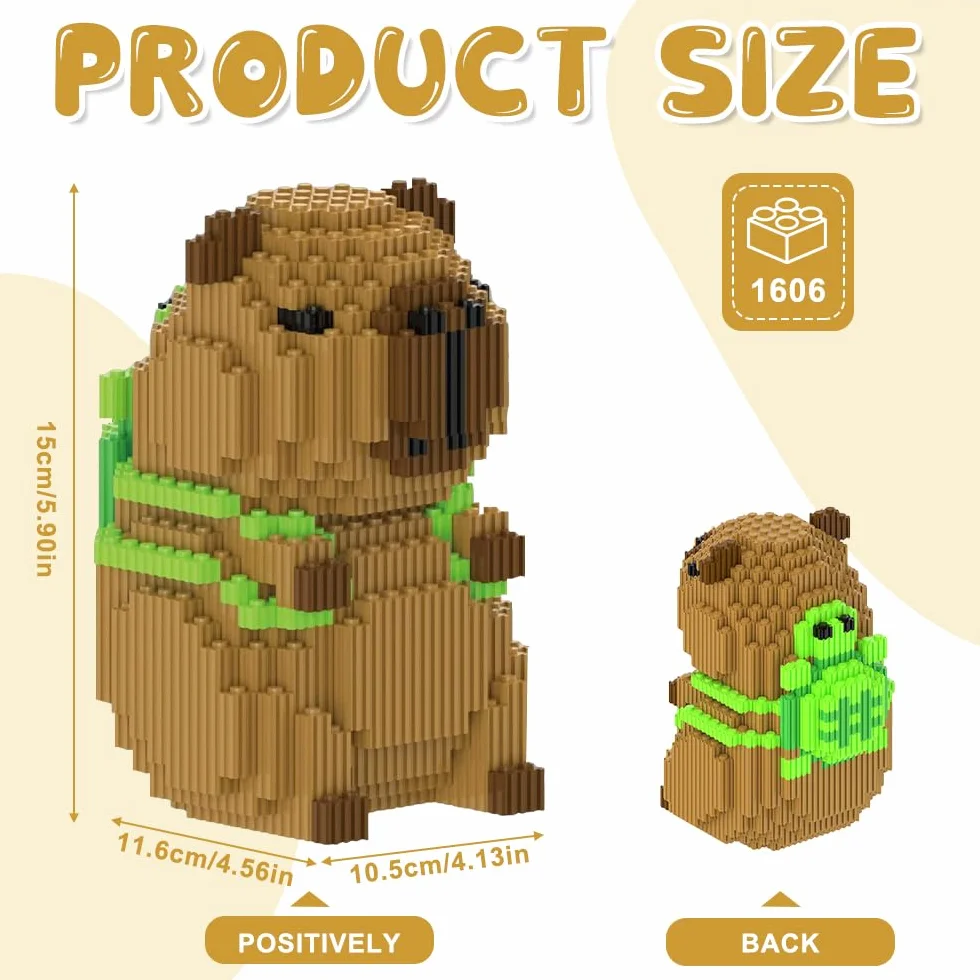 Capybara Zestaw klocków, 1606 bloków, klasyczne mini klocki z kreskówki, cząsteczki z tworzywa sztucznego, zestaw klocków do budowy mikro Capybara, model 3D, zwierzęta, bloki budowlane dla