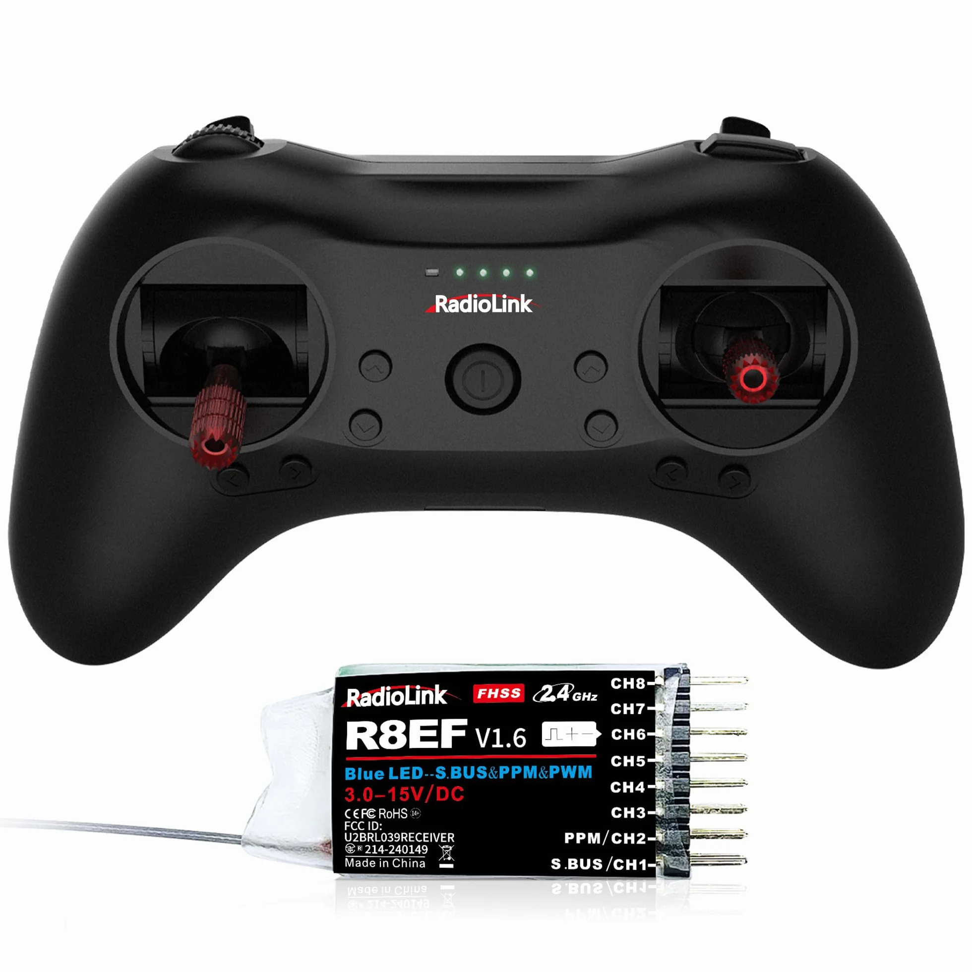 Radiolink T8S 8-kanałowy 2,4 G RC kieszonkowy nadajnik i odbiornik R8EF RX, pilot radiowy, wbudowany akumulator do quad-drona, samolotu, samochodu, łodzi, robota i innych (lewa ręka)