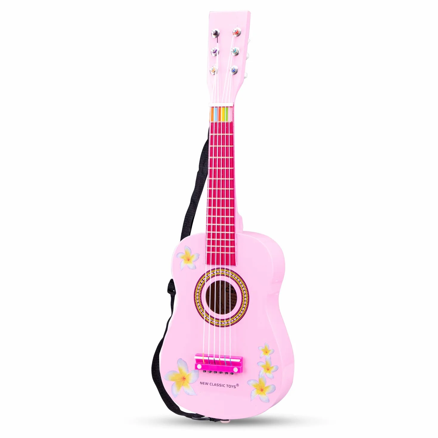 New Classic Toys - 10348 - instrument muzyczny - zabawka gitara drewniana - różowa z kwiatami