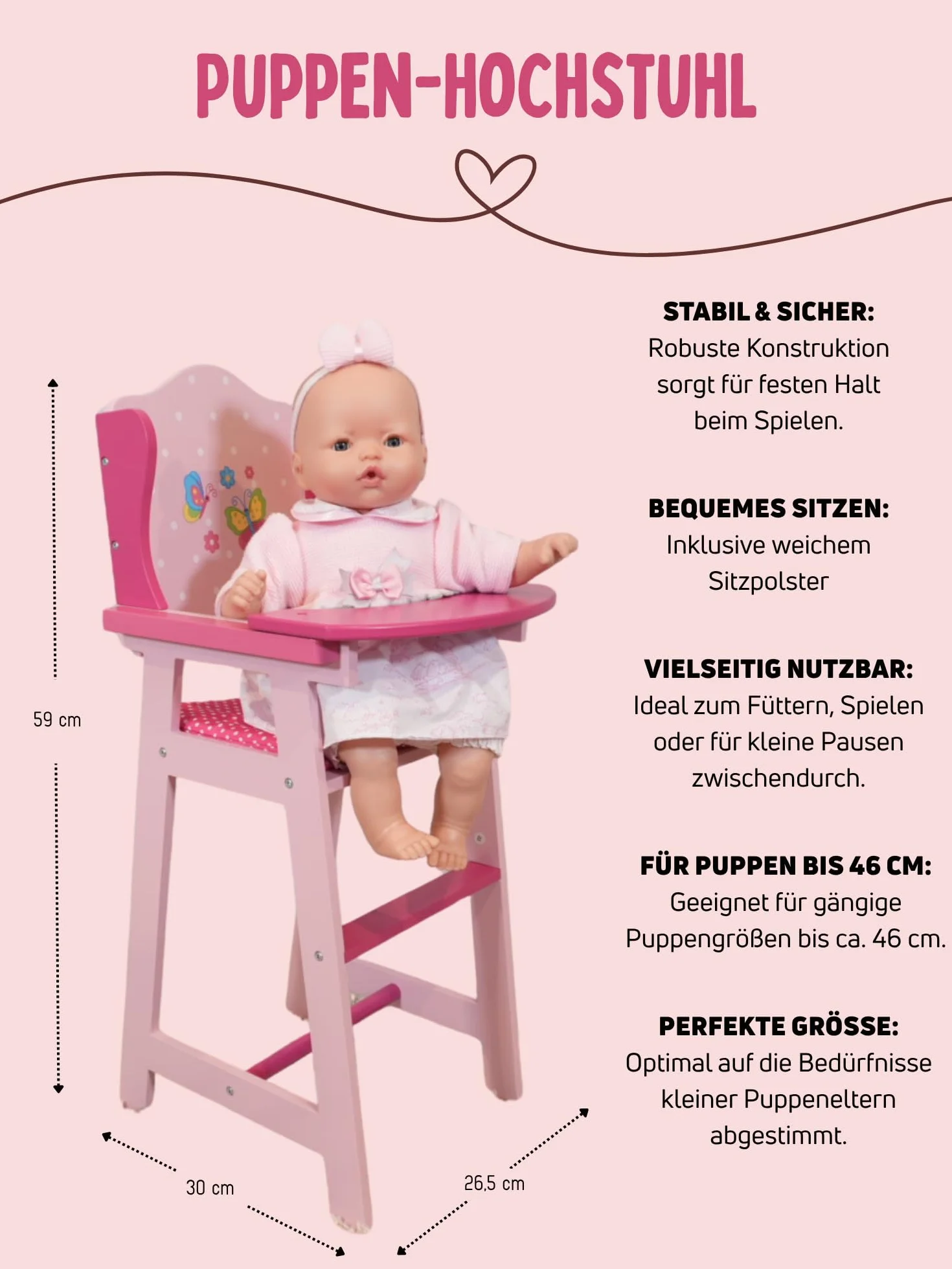 Bayer Chic 2000 501 90 krzesełko dla lalek, różowe Papilio