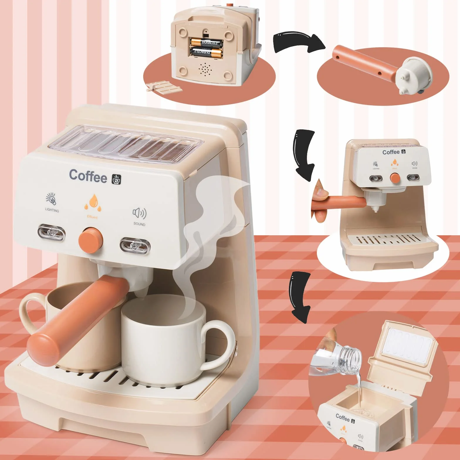 Kuchenny zestaw do zabawy dla dzieci, zestaw zabawek, odgrywanie ról, udawanie, kuchnia, zestaw akcesoriów z ekspresem do kawy, blenderem, mieszaczem, tosterem, realistyczne dźwięki dla chłopców i