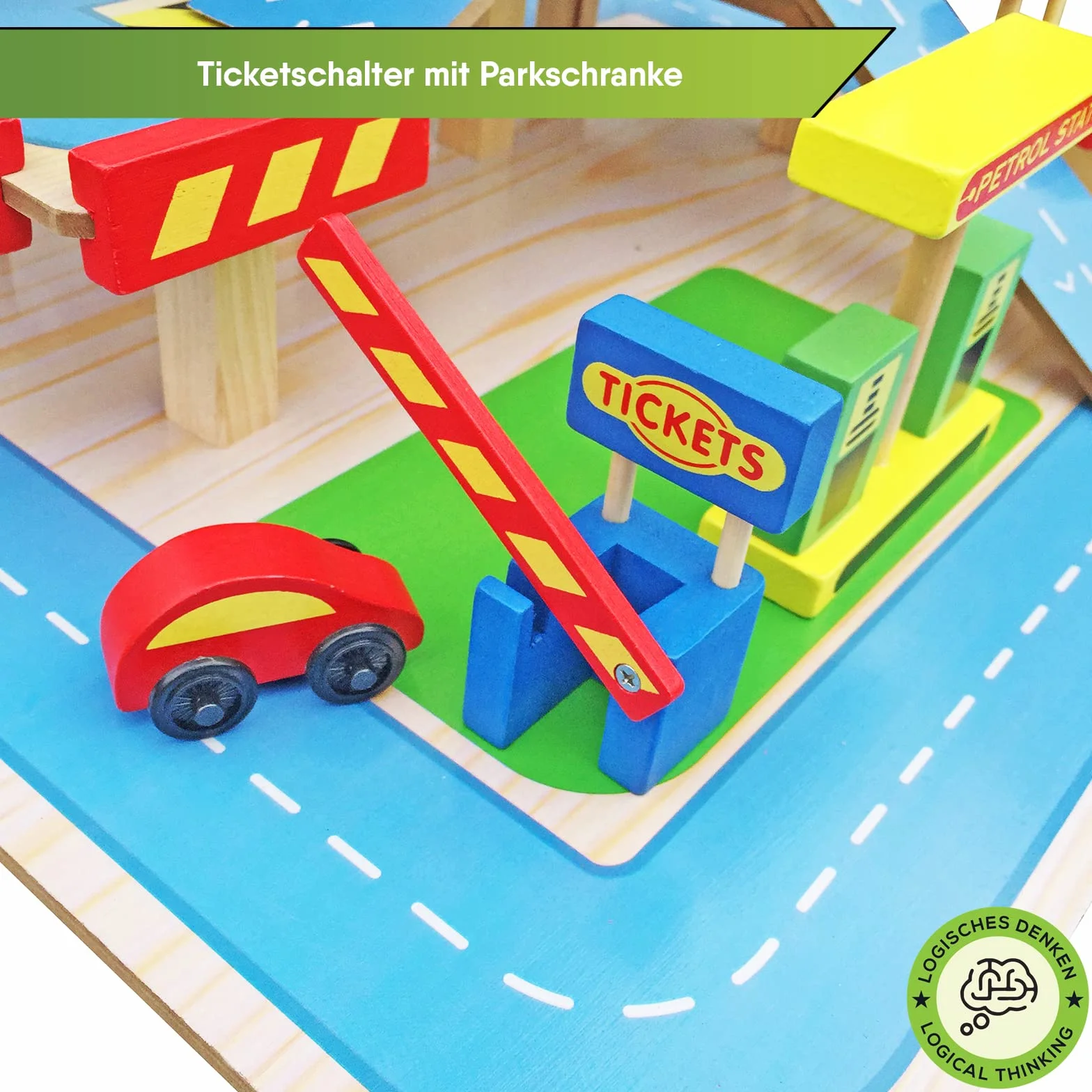 Balinco PARKING HOUSE DLA DZIECI, gara z 3 pitrami, winda, kasa biletowa, myjnia samochodowa, stacja benzynowa, 4 samochody, helikopter - drewniane zabawki od 3 lat