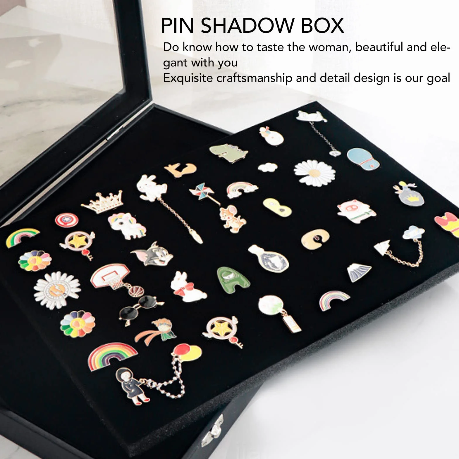 Pin Display Case, 13,8 X 9,4 X 2 Cale, Duża pojemność, Przezroczysta Pyłoszczelna Ramka do Kolekcji Pinów, Rama Shadow Box na Medale Wojskowe, Tagi Plażowe, Szpilki do Biżuterii