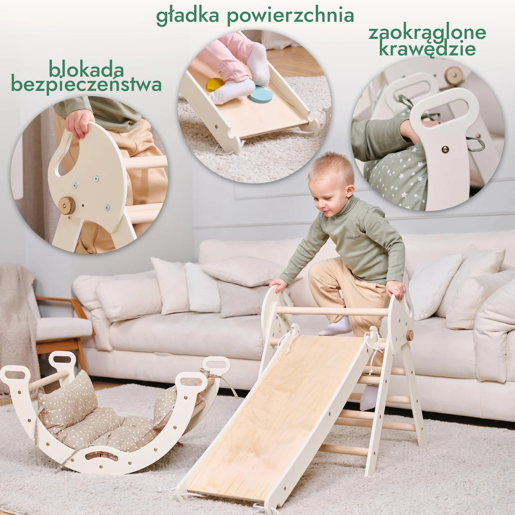Goodevas 5-w-1 Montessori zabawka wspinaczkowa Indoor z drewna z zjeżdżalnią – trójkąt wspinaczkowy Montessori dla dzieci od 1 roku, wewnętrzny plac zabaw dla niemowląt, wewnętrzne zabawki