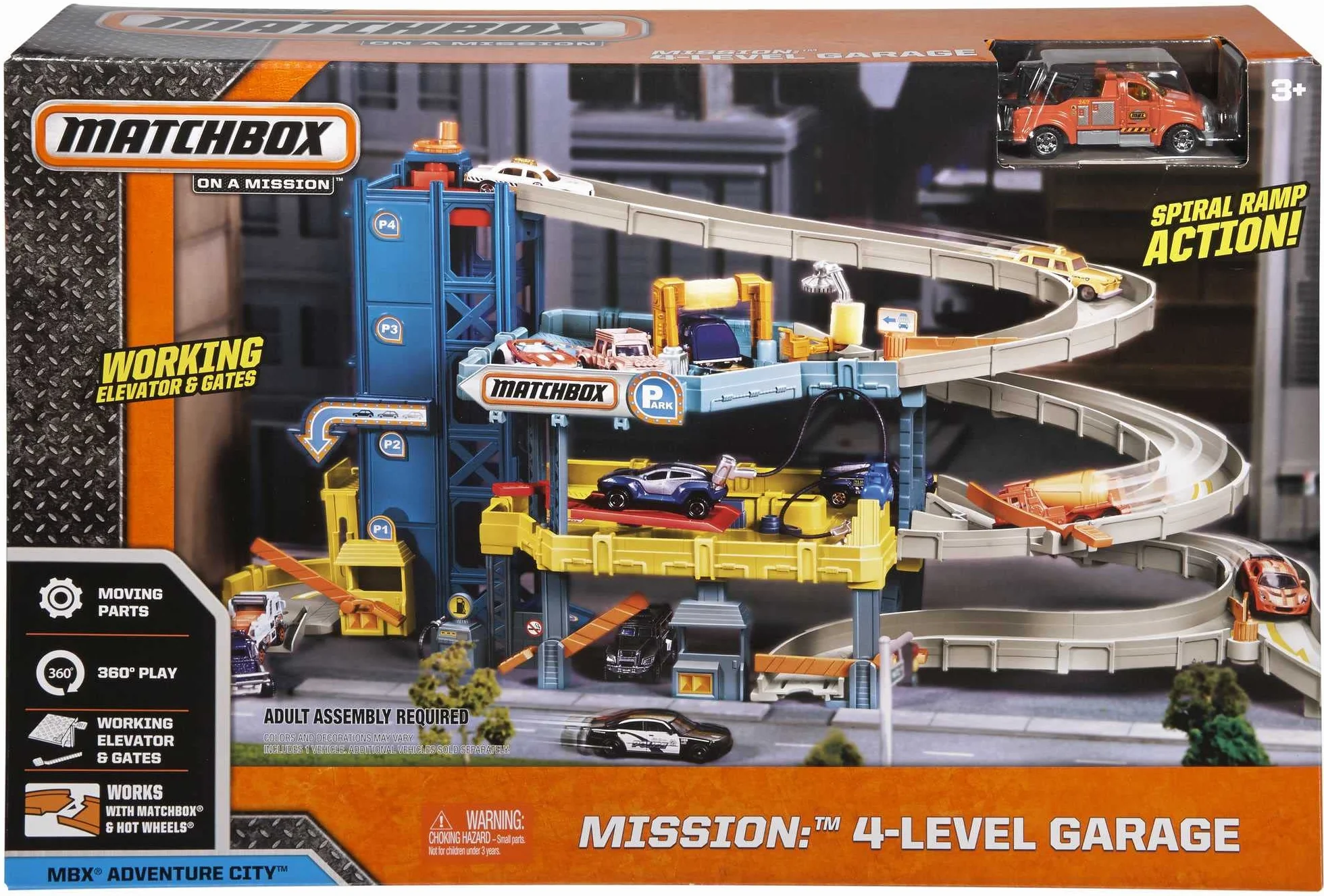 Matchbox 4-poziomowy Garaż Zestaw do zabawy dla dzieci. Znajdziesz tutaj wszystko, czego potrzebujesz, by pomknąć ku przygodom, CJM67