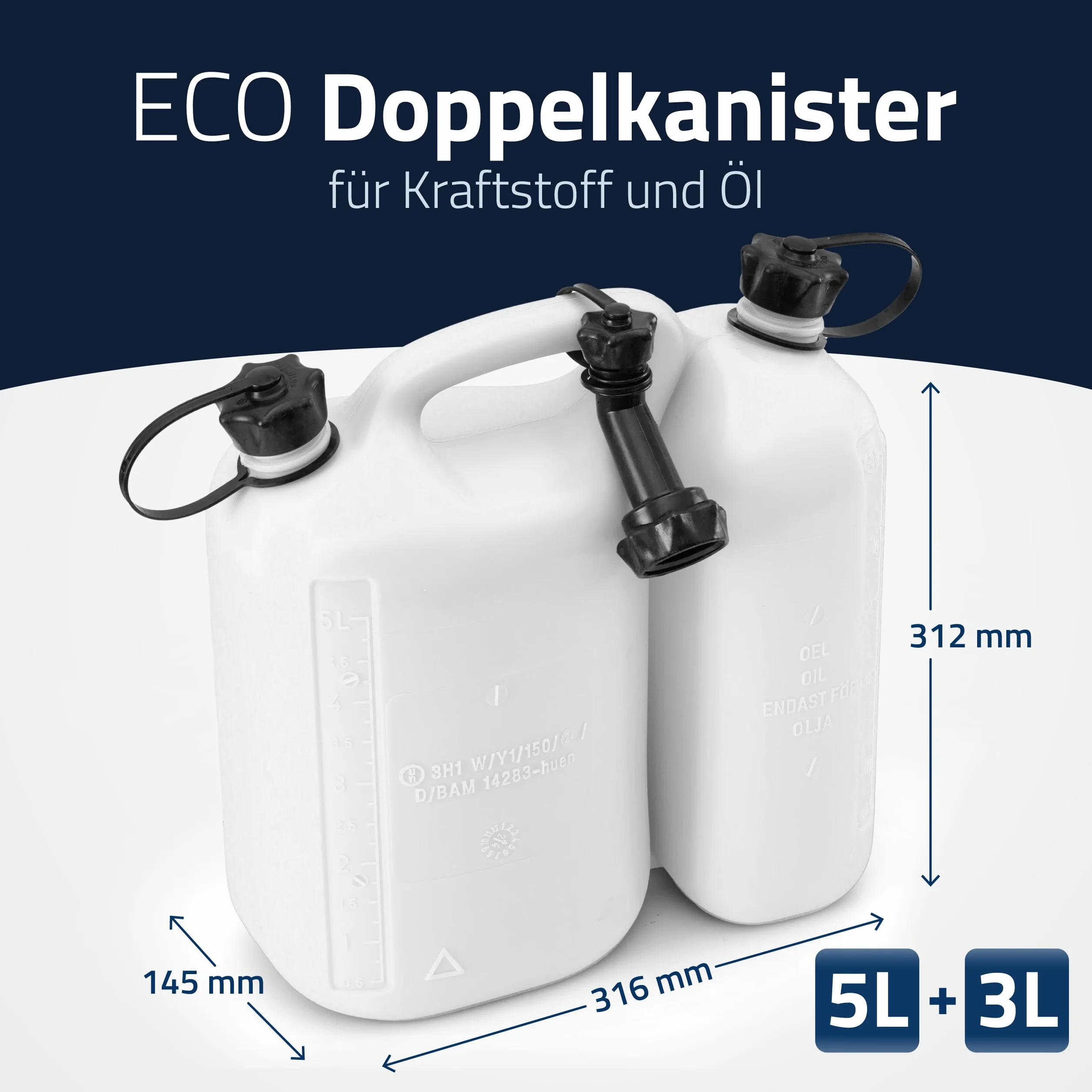 Podwójny kanister ECO 5,5+3L na paliwo benzynę, Hünersdorff